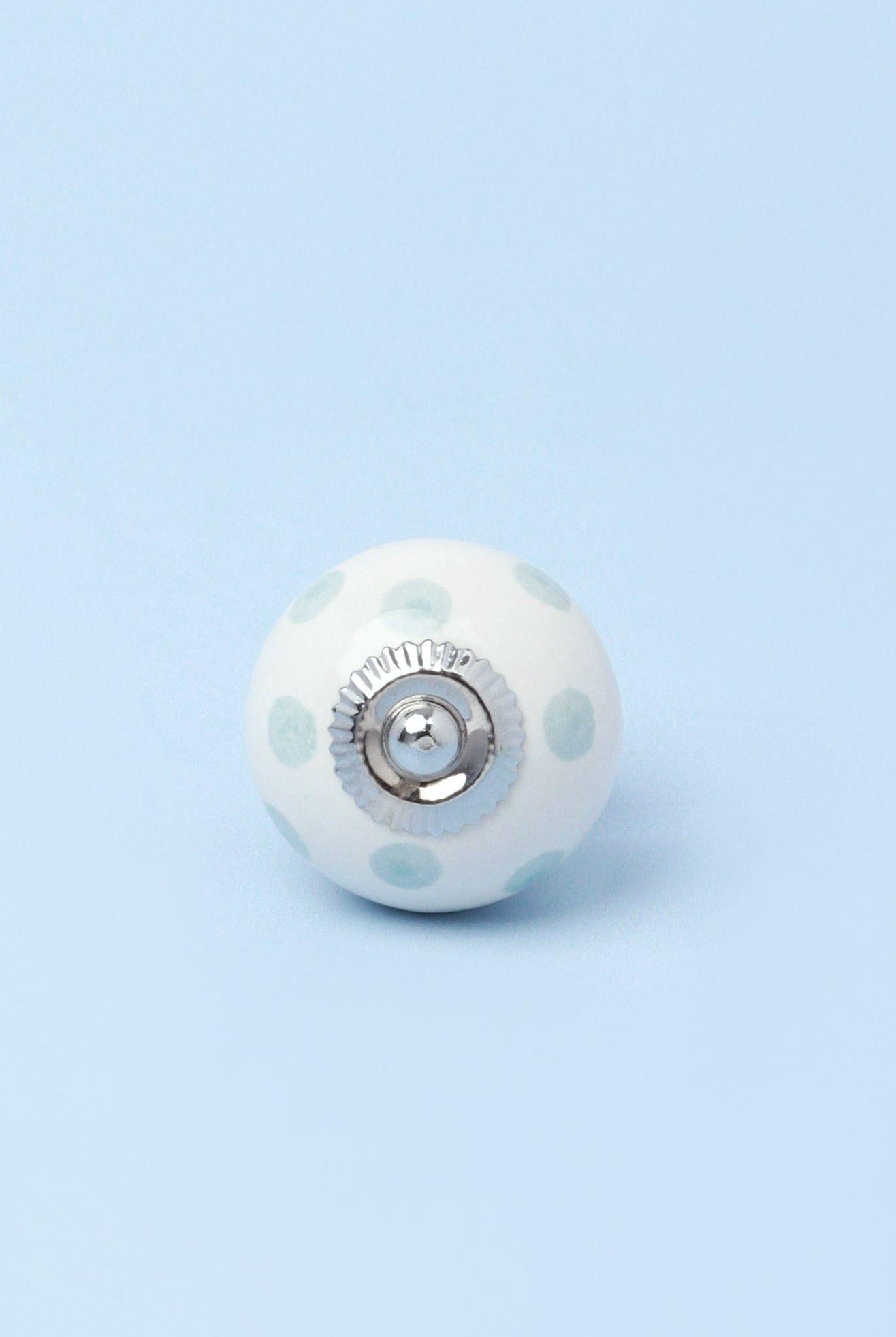 Handcrafted & Handpainted White Base Polka Dot Ceramic Door Knobs In Lights Blue And Grey - G Decor