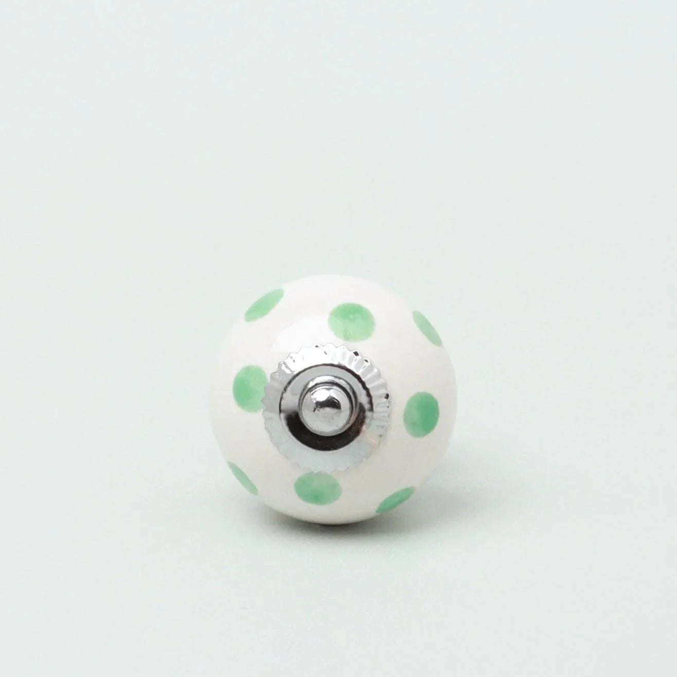 Handcrafted & Handpainted White Base Polka Dot Ceramic Door Knobs In Mint and Dark Grey - G Decor