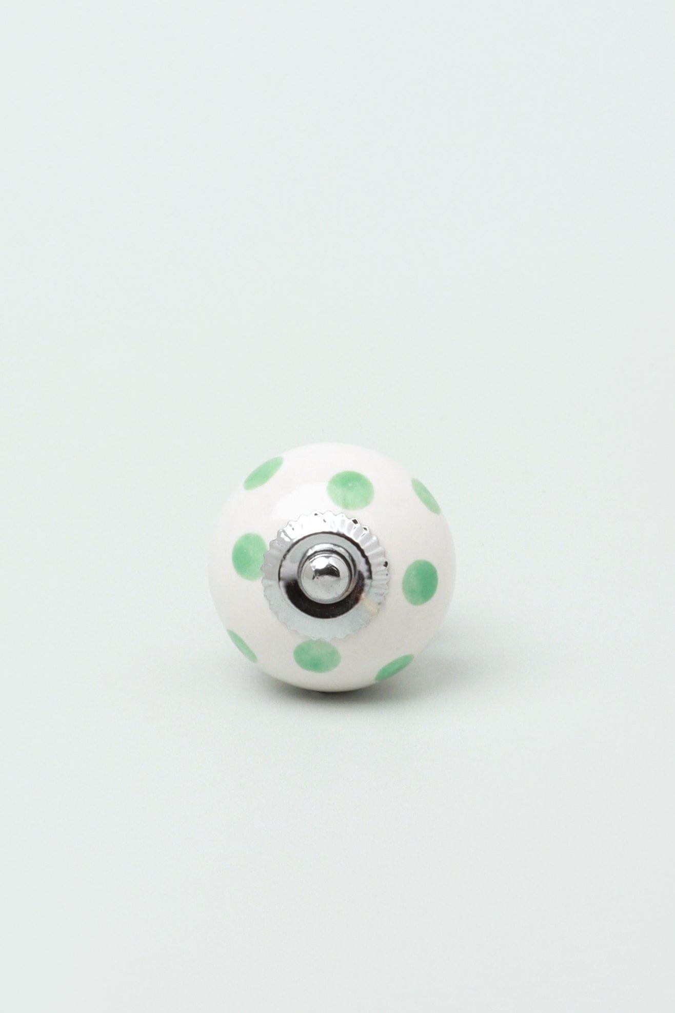 Handcrafted & Handpainted White Base Polka Dot Ceramic Door Knobs In Mint and Dark Grey - G Decor