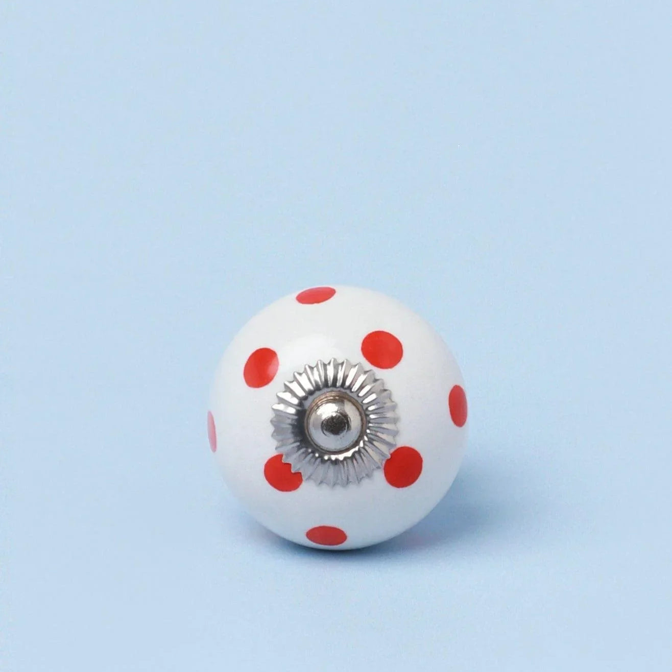 Handcrafted & Handpainted White Base Polka Dot Ceramic Door Knobs In Orange And Red - G Decor