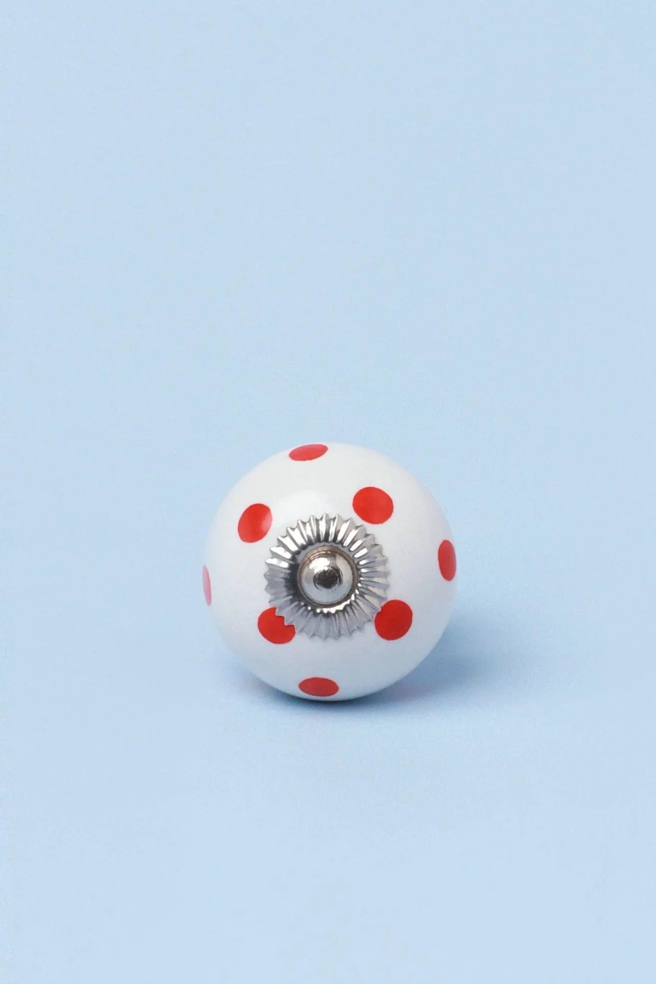 Polka Dot Ceramic Cabinet Knob in Orange and Red — close-up view, G Decor