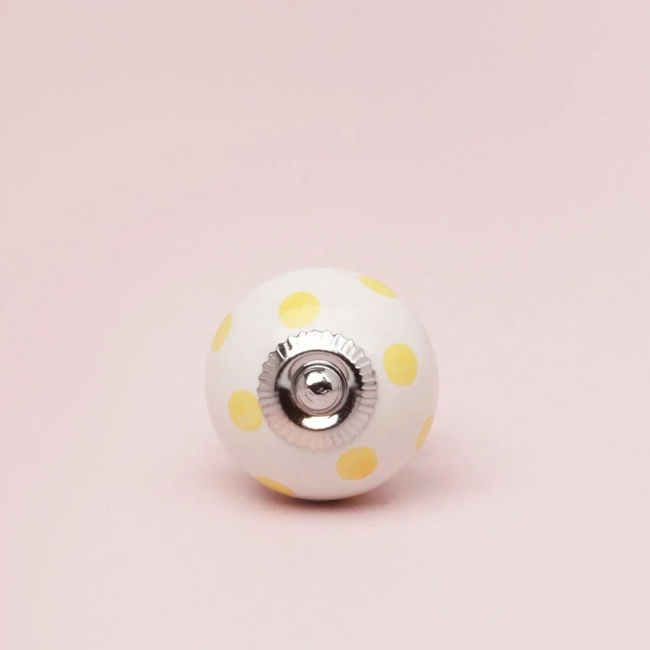 Handcrafted & Handpainted White Base Polka Dot Ceramic Door Knobs In Pastel Yellow And Baby Pink - G Decor