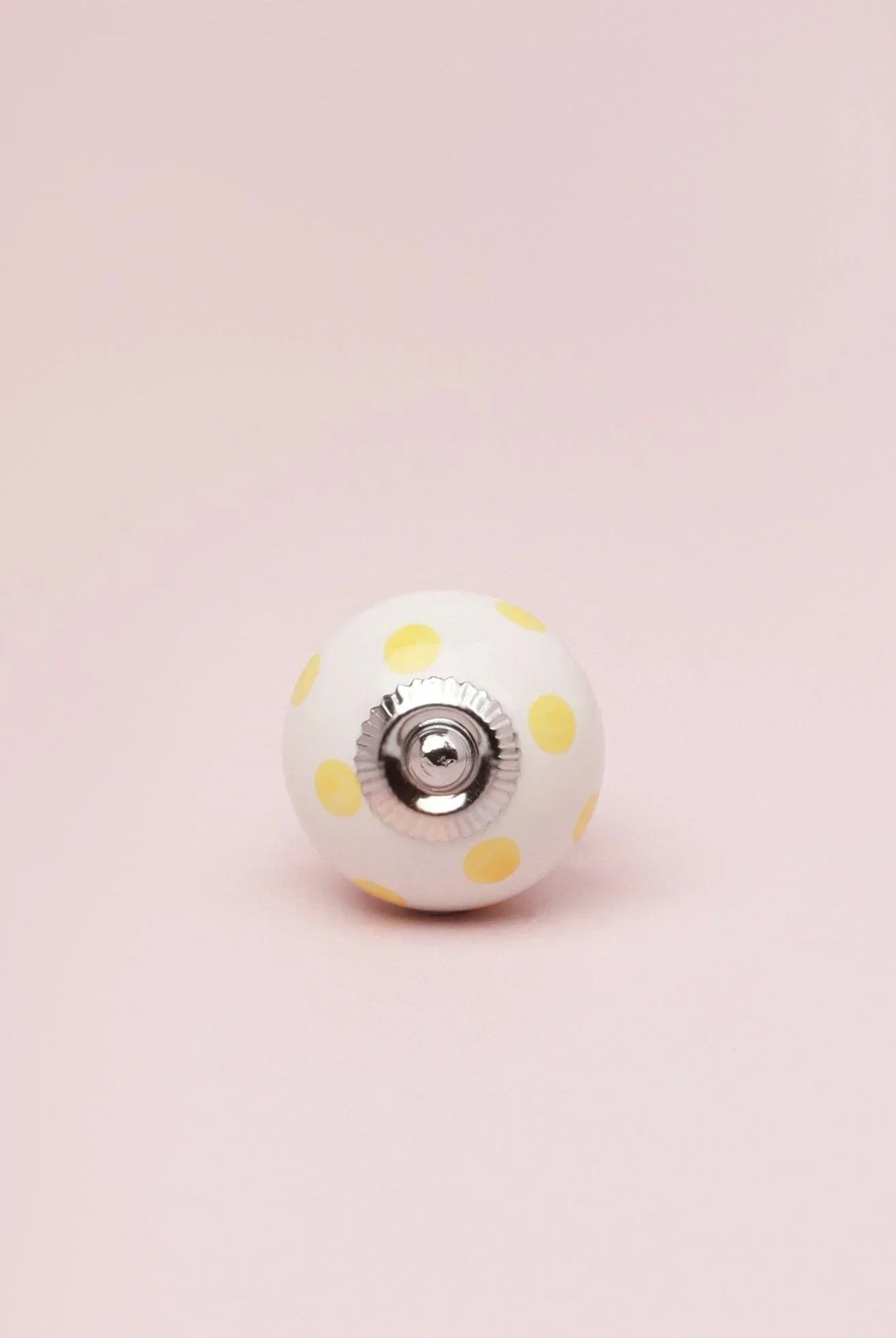 Handcrafted & Handpainted White Base Polka Dot Ceramic Door Knobs In Pastel Yellow And Baby Pink - G Decor