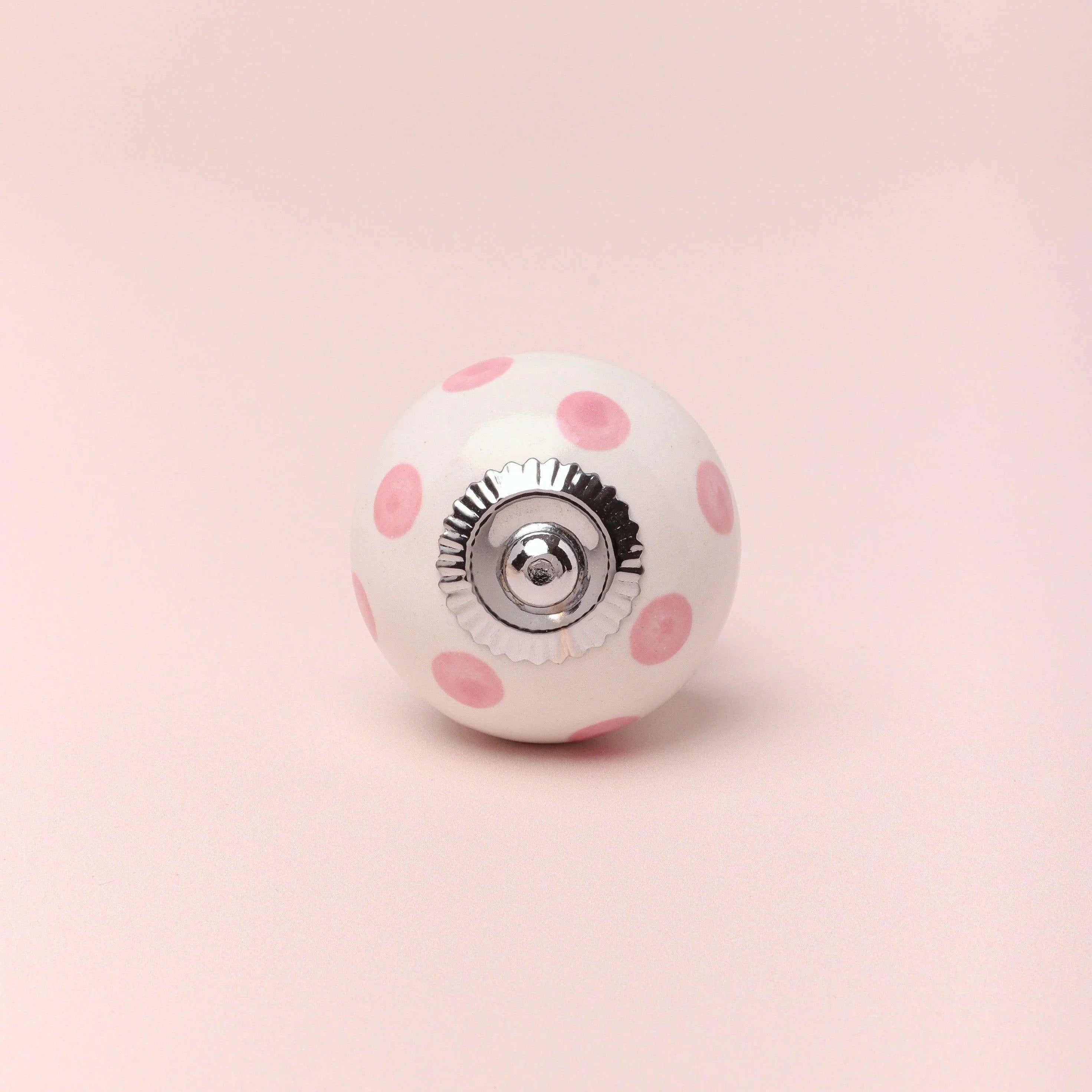 Handcrafted & Handpainted White Base Polka Dot Ceramic Door Knobs In Yellow And Pink - G Decor