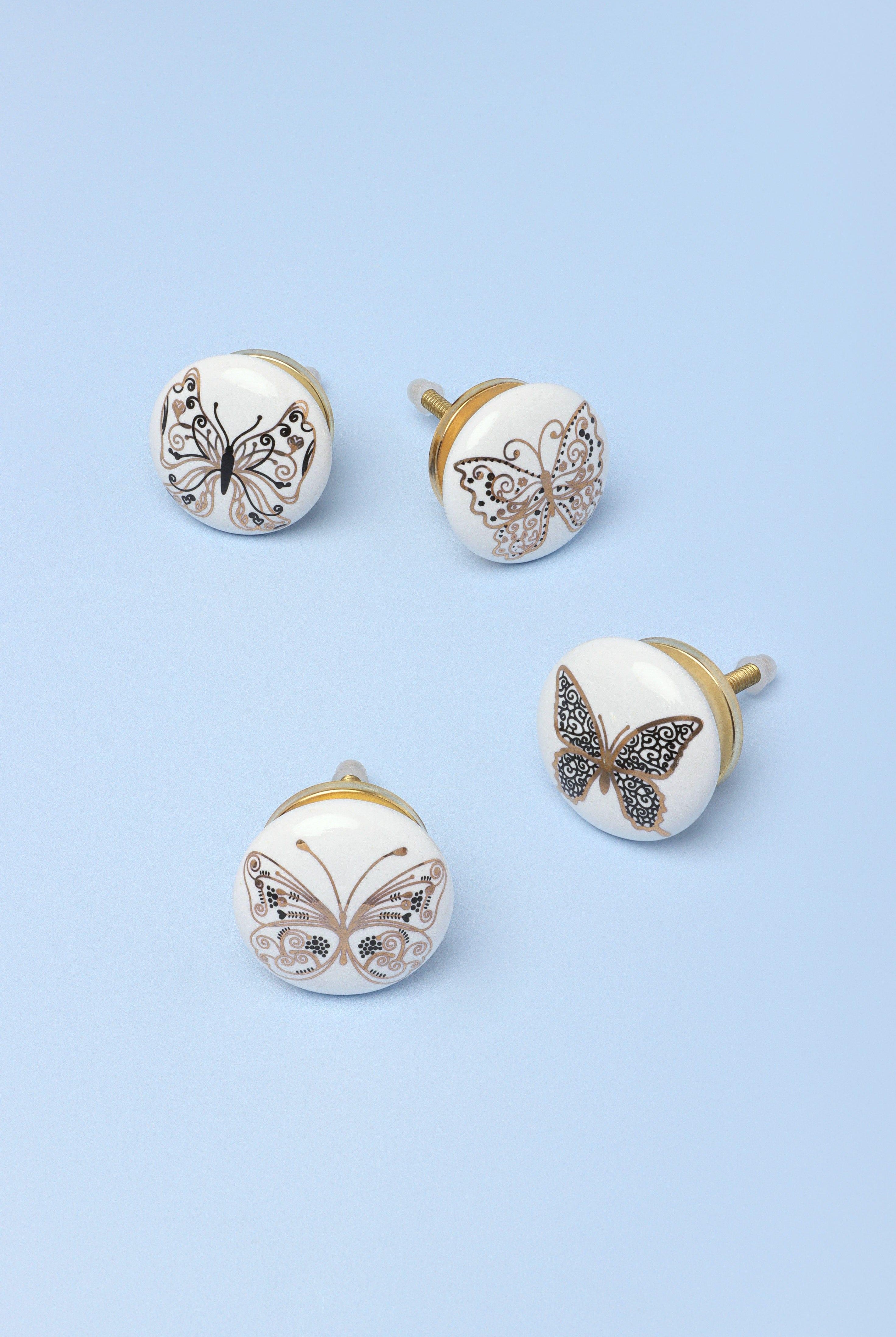 Handcrafted Golden Butterfly Graceful Ceramic Door Knob - G Decor