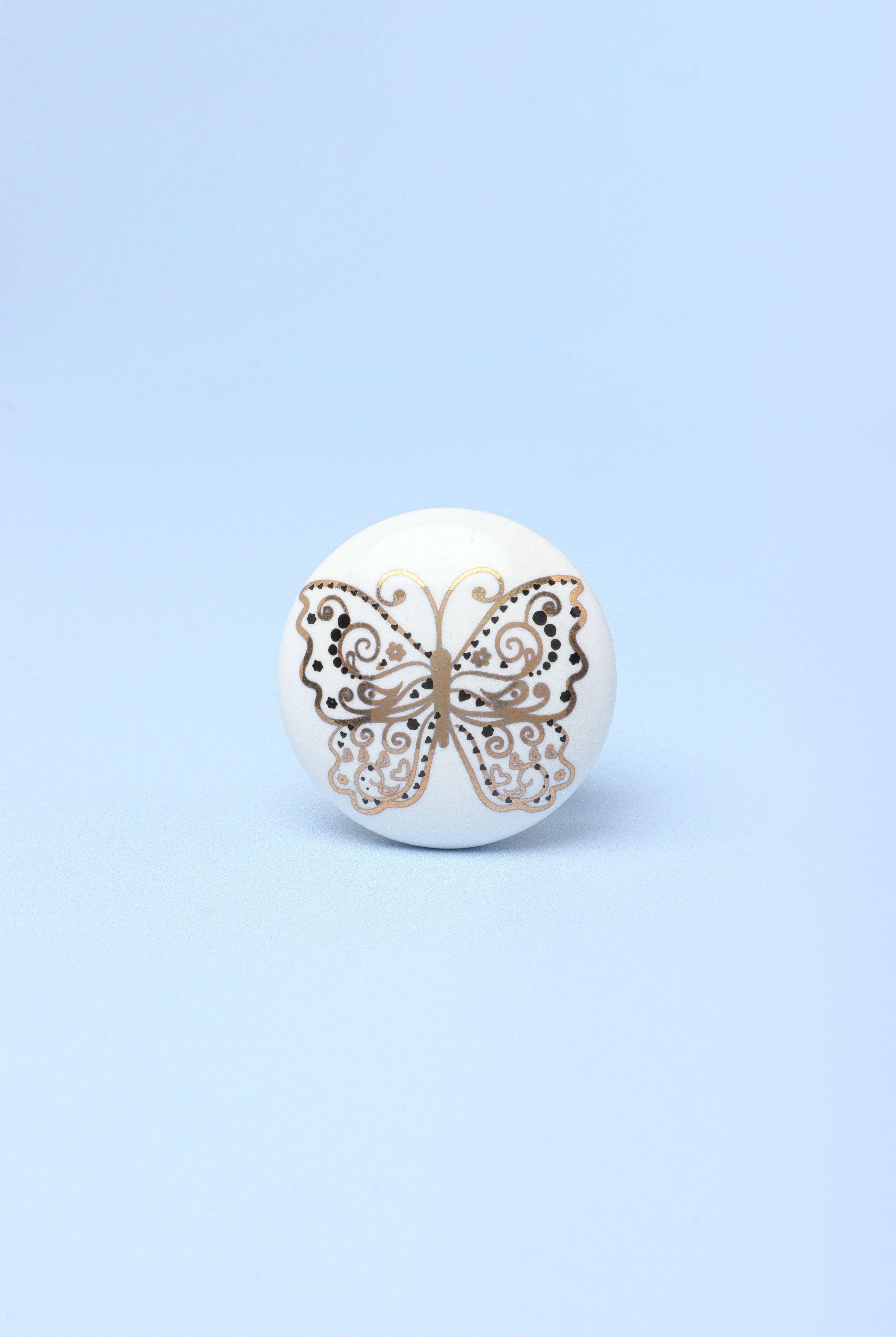 Handcrafted Golden Butterfly Graceful Ceramic Door Knob - G Decor