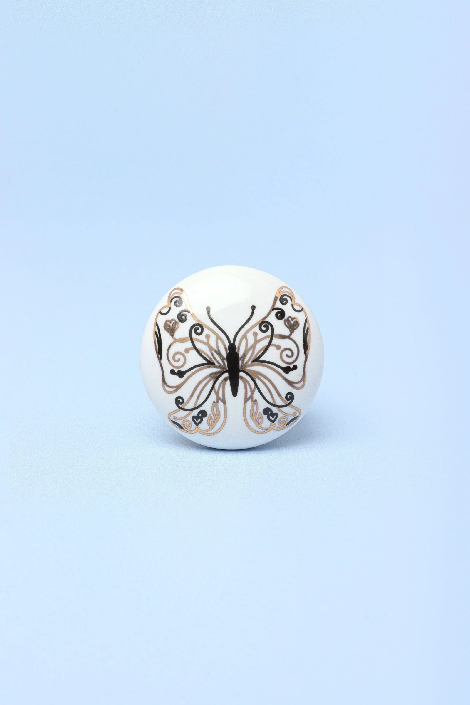 Golden Butterfly Graceful Ceramic Cabinet Knob — close-up view, G Decor