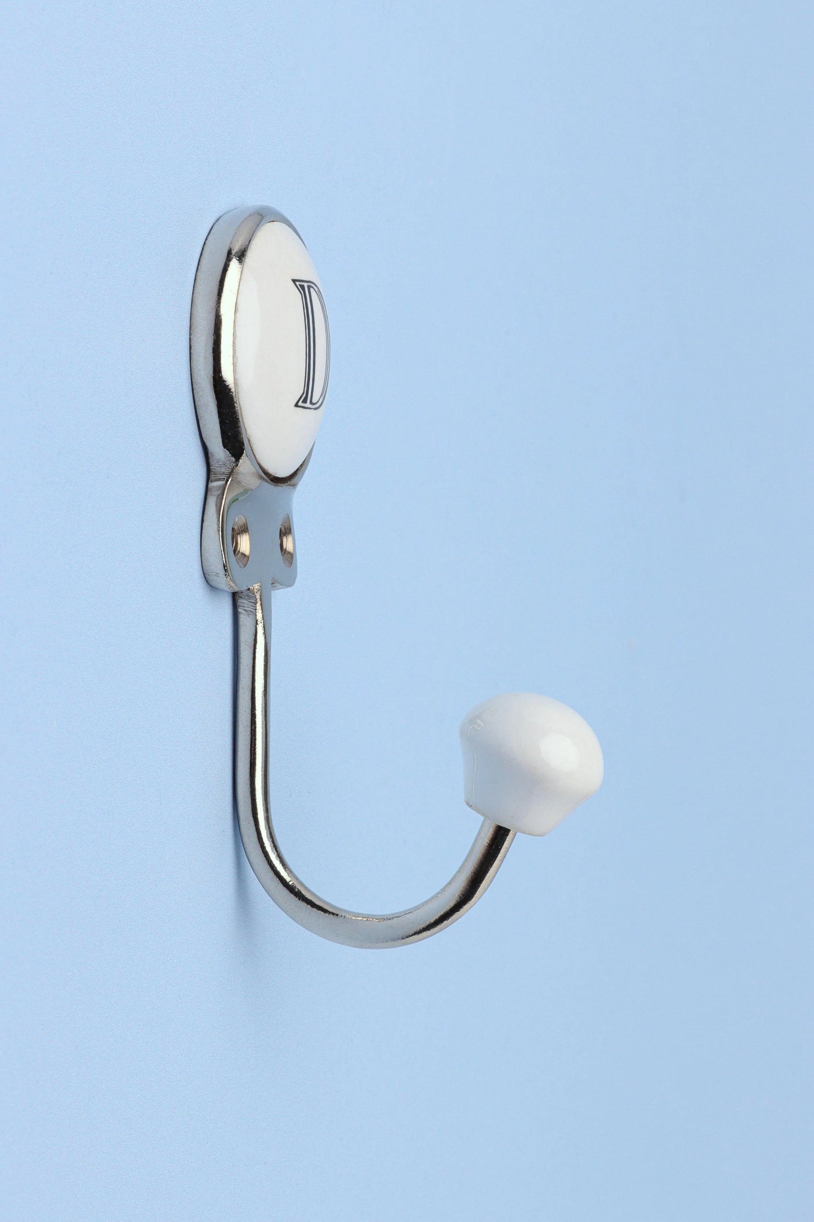 Personalised Monogram Alphabet Ceramic Wall Coat Hook with Chrome — alternate view, G Decor