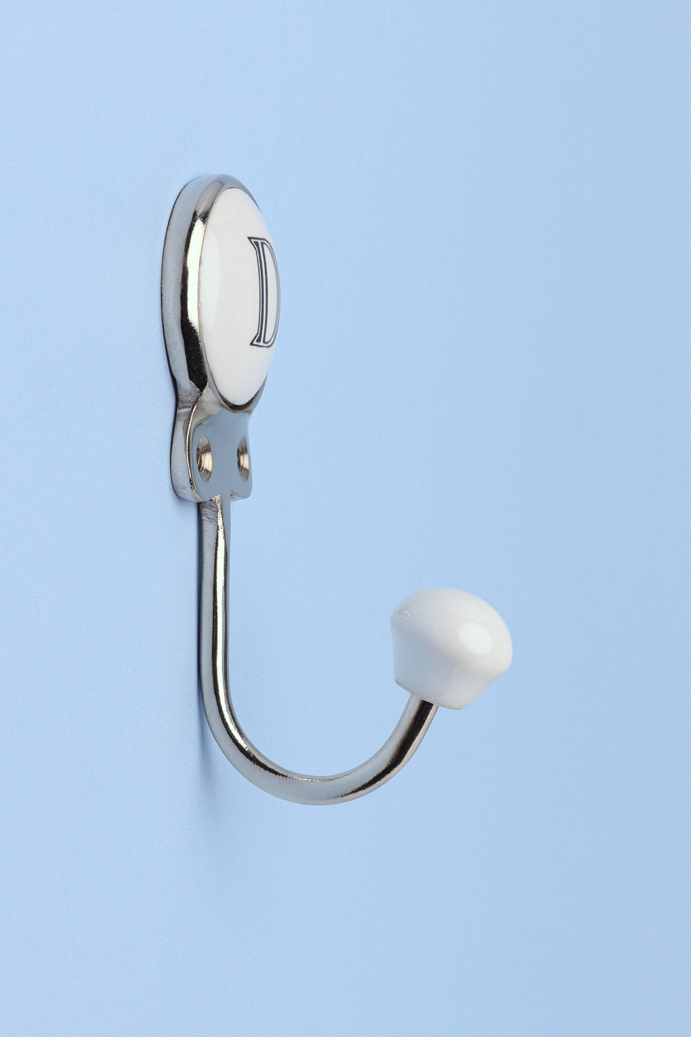 Handcrafted Monogram Alphabet Wall Hook Ceramic & Chrome Initial Letter Hook - G Decor