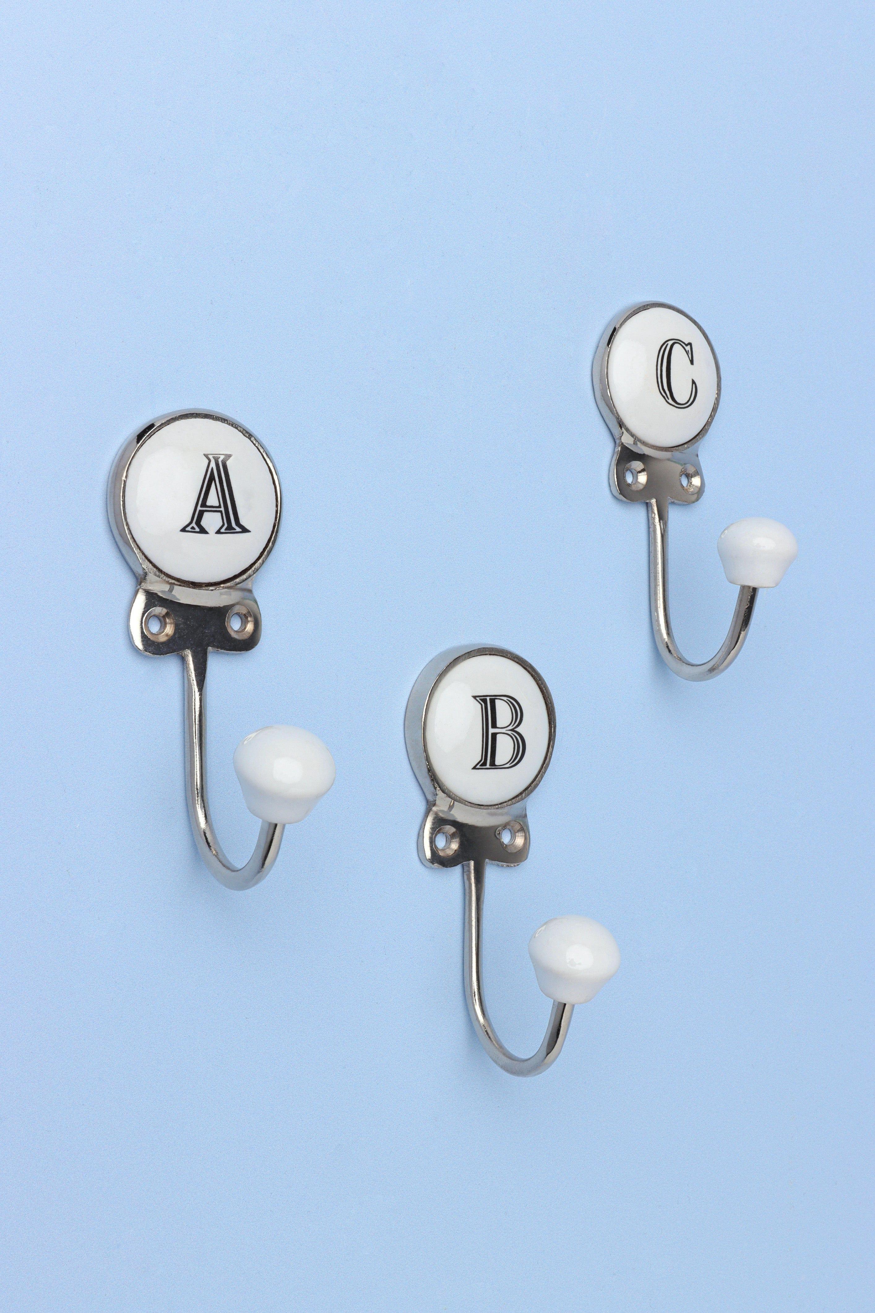 Handcrafted Monogram Alphabet Wall Hook Ceramic & Chrome Initial Letter Hook - G Decor