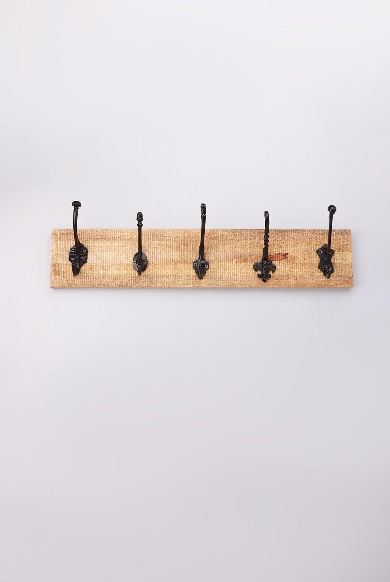 Handcrafted Reclaimed Wood & Cast Iron Wall Rack – 5-Hook Vintage Coat & Hat Hanger - G Decor