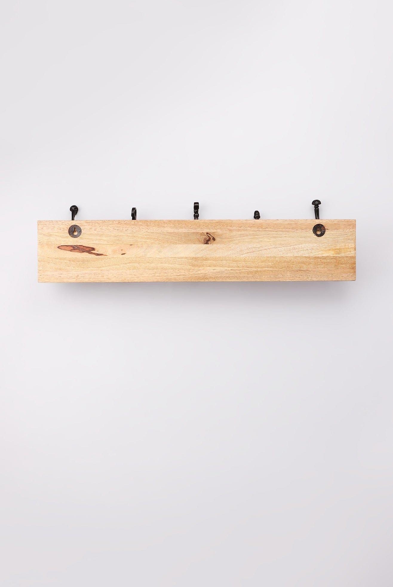 Handcrafted Reclaimed Wood & Cast Iron Wall Rack – 5-Hook Vintage Coat & Hat Hanger - G Decor