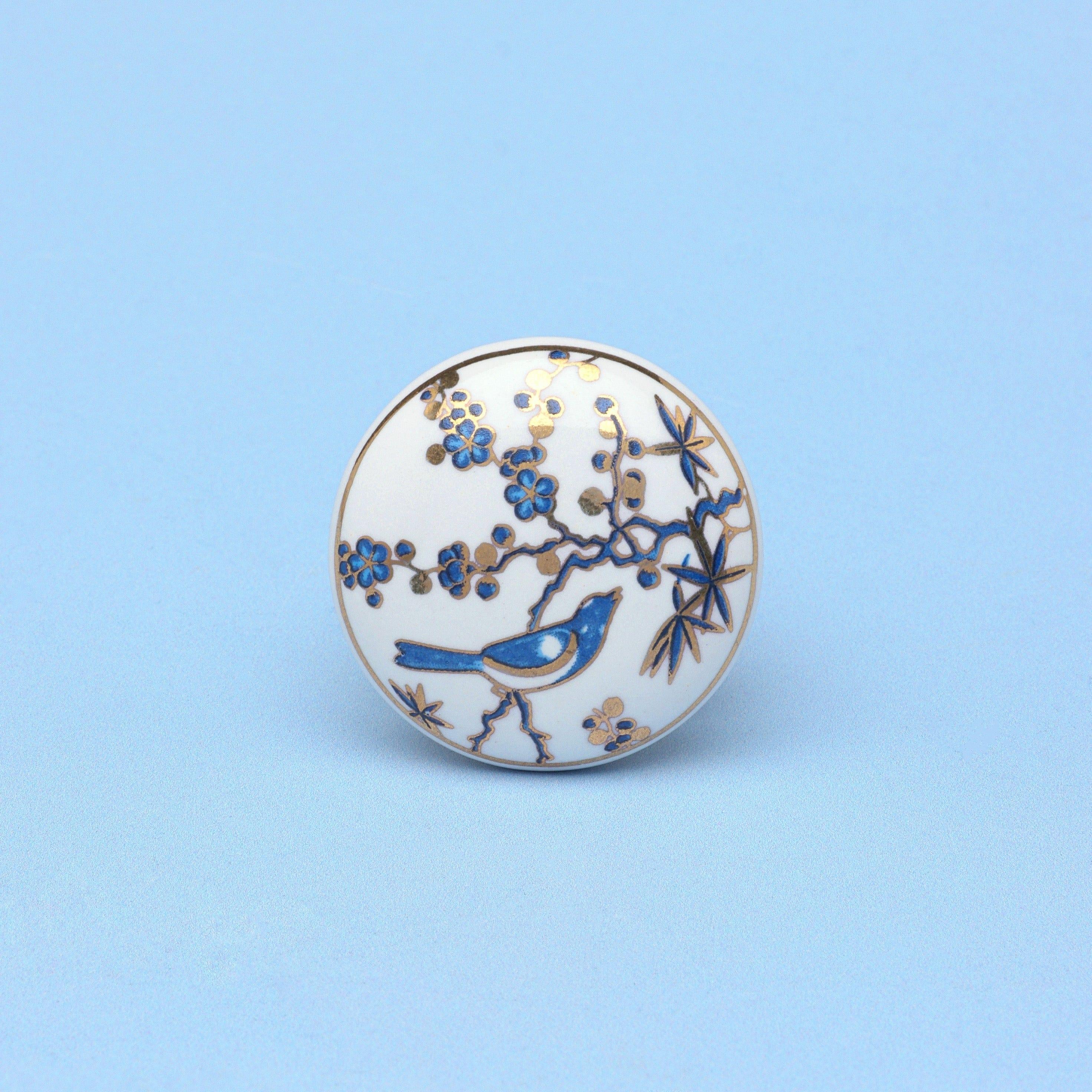 Handcrafted Singing Pink & Blue Birds Ceramic Door Knobs - G Decor