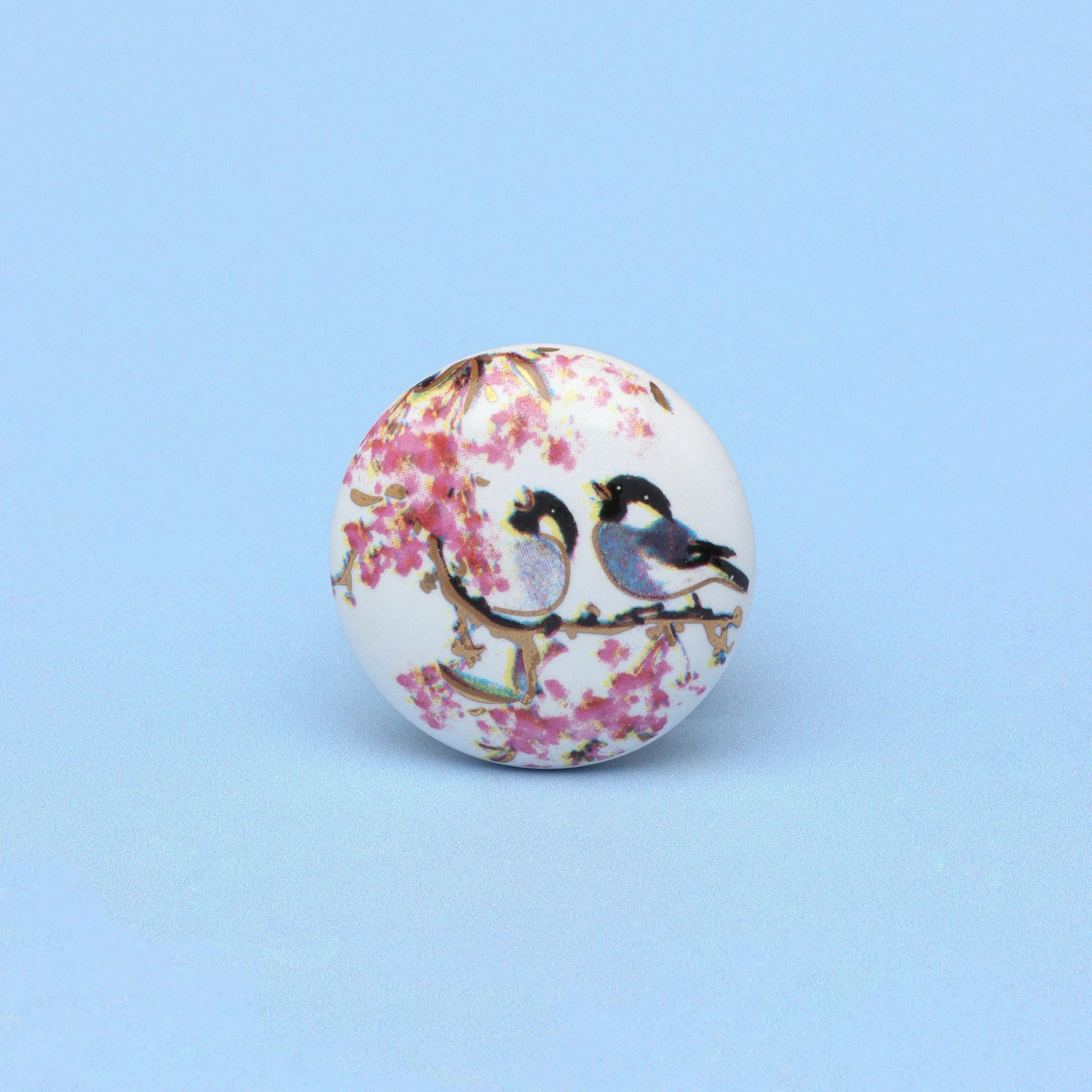 Handcrafted Singing Pink & Blue Birds Ceramic Door Knobs - G Decor