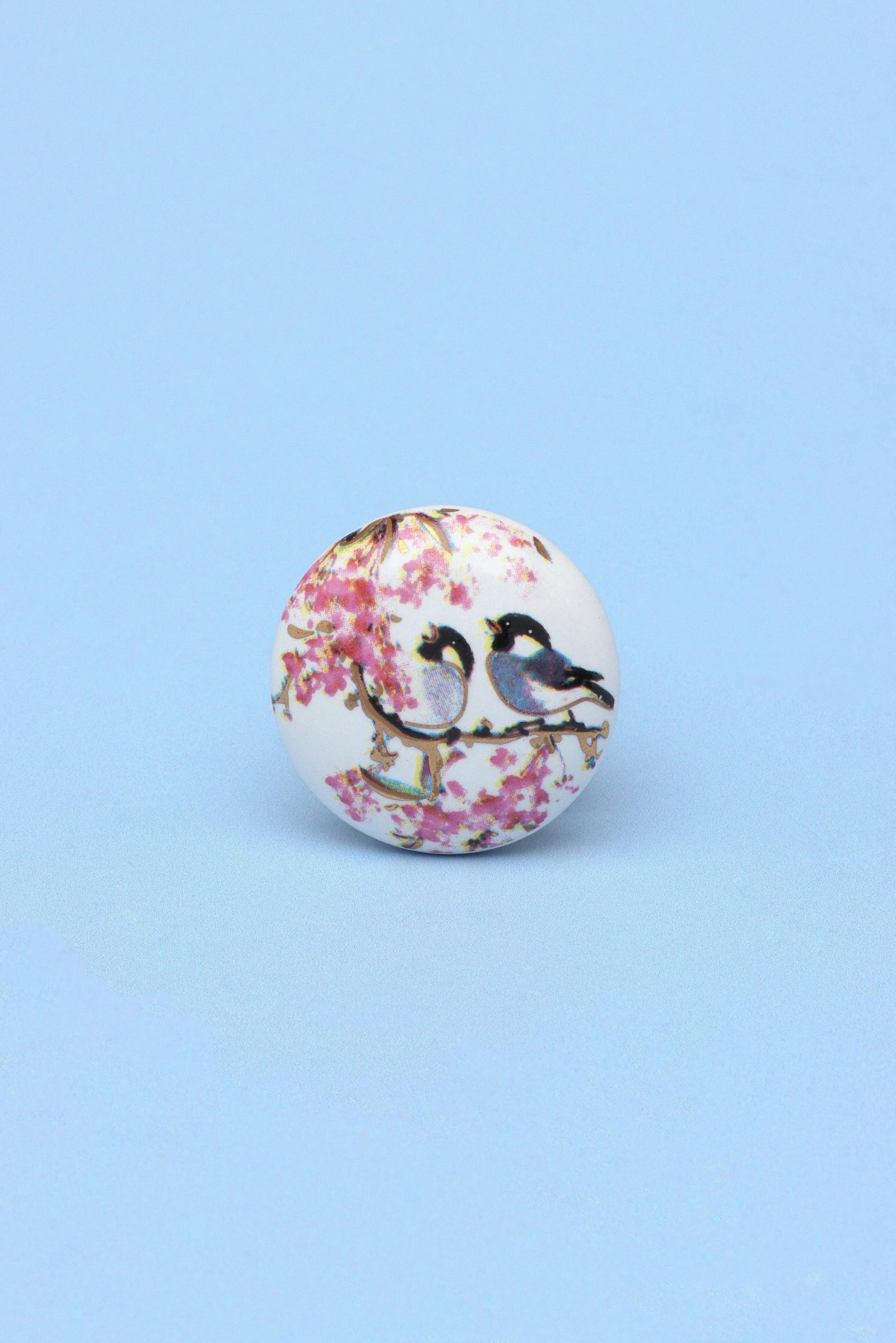 Singing Birds Ceramic Cabinet Knob in Pink and Blue — alternate view, G Decor