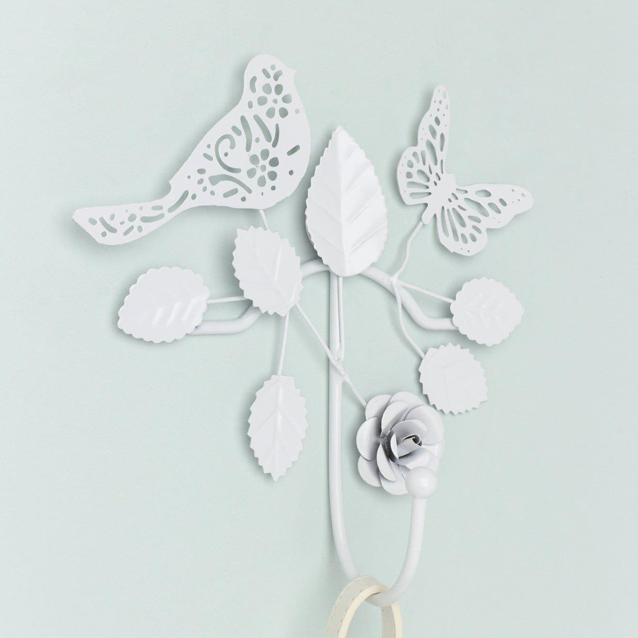 Handcrafted Sturdy White Iron Wall Hook Country Garden Nature-Inspired Style - G Decor