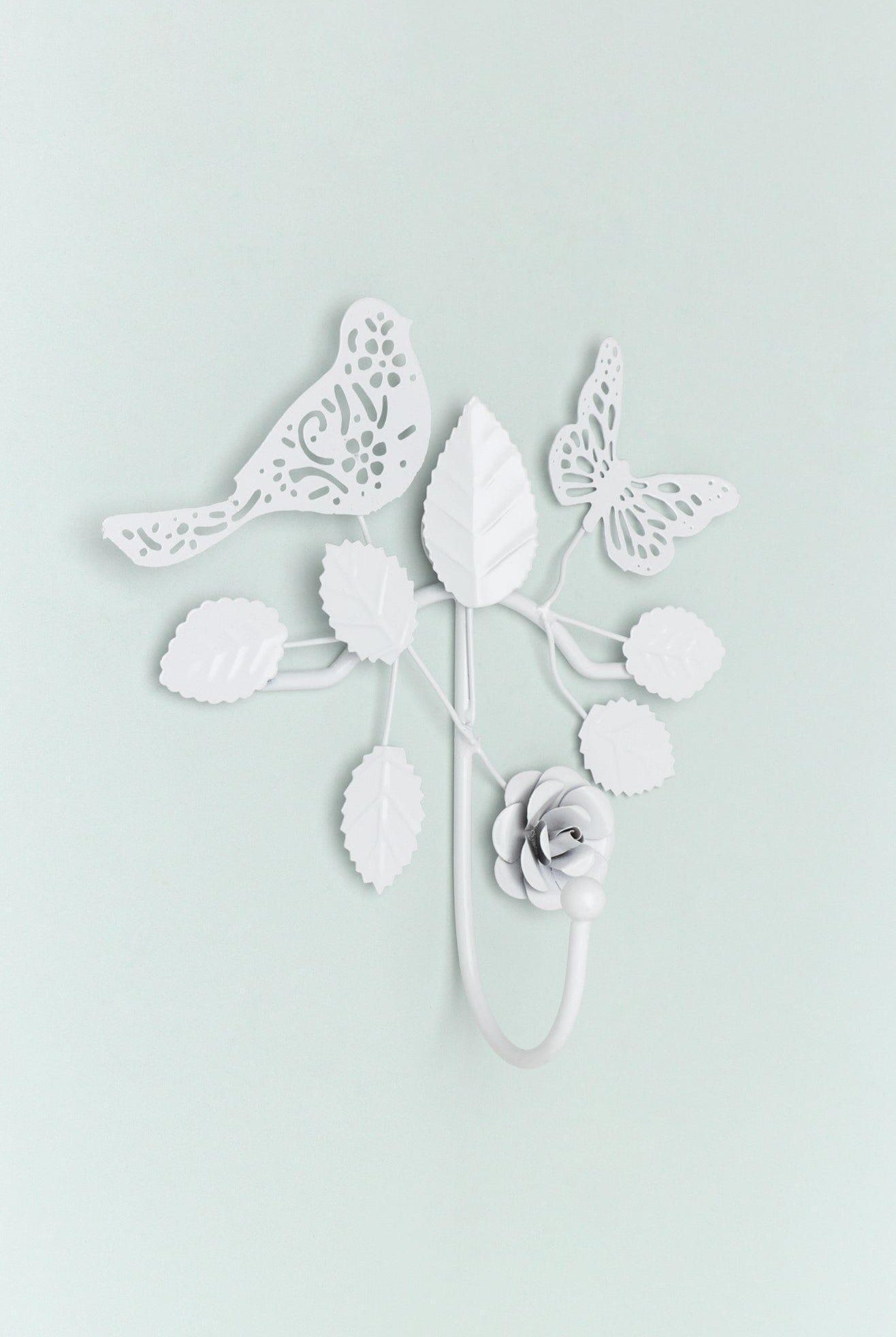 Handcrafted Sturdy White Iron Wall Hook Country Garden Nature-Inspired Style - G Decor