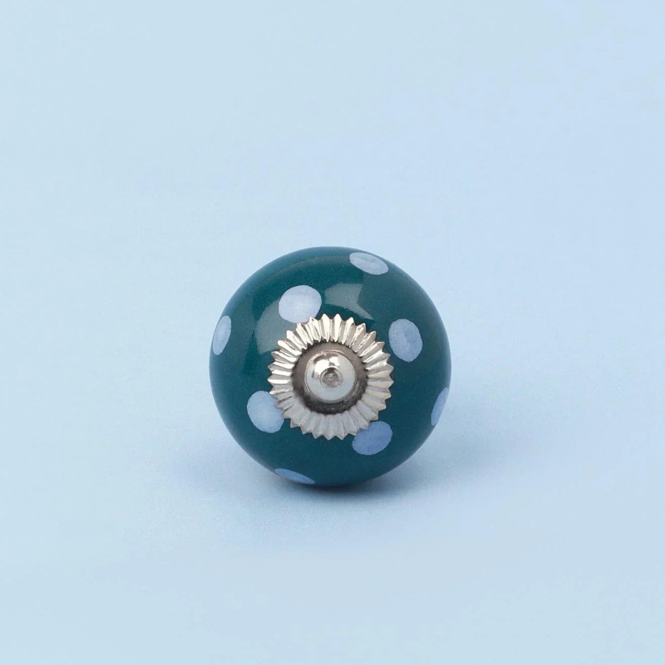 Handmade Hand-Painted Polka Dot Ceramic Door Knob In Dark Green and Dark Blue - G Decor