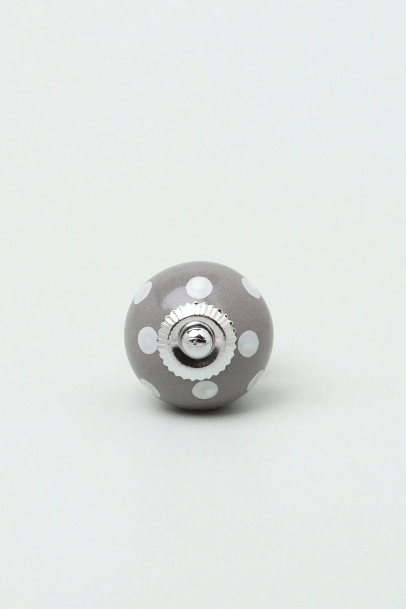 Polka Dot Ceramic Cabinet Knob in Mint and Dark Grey — close-up view, G Decor