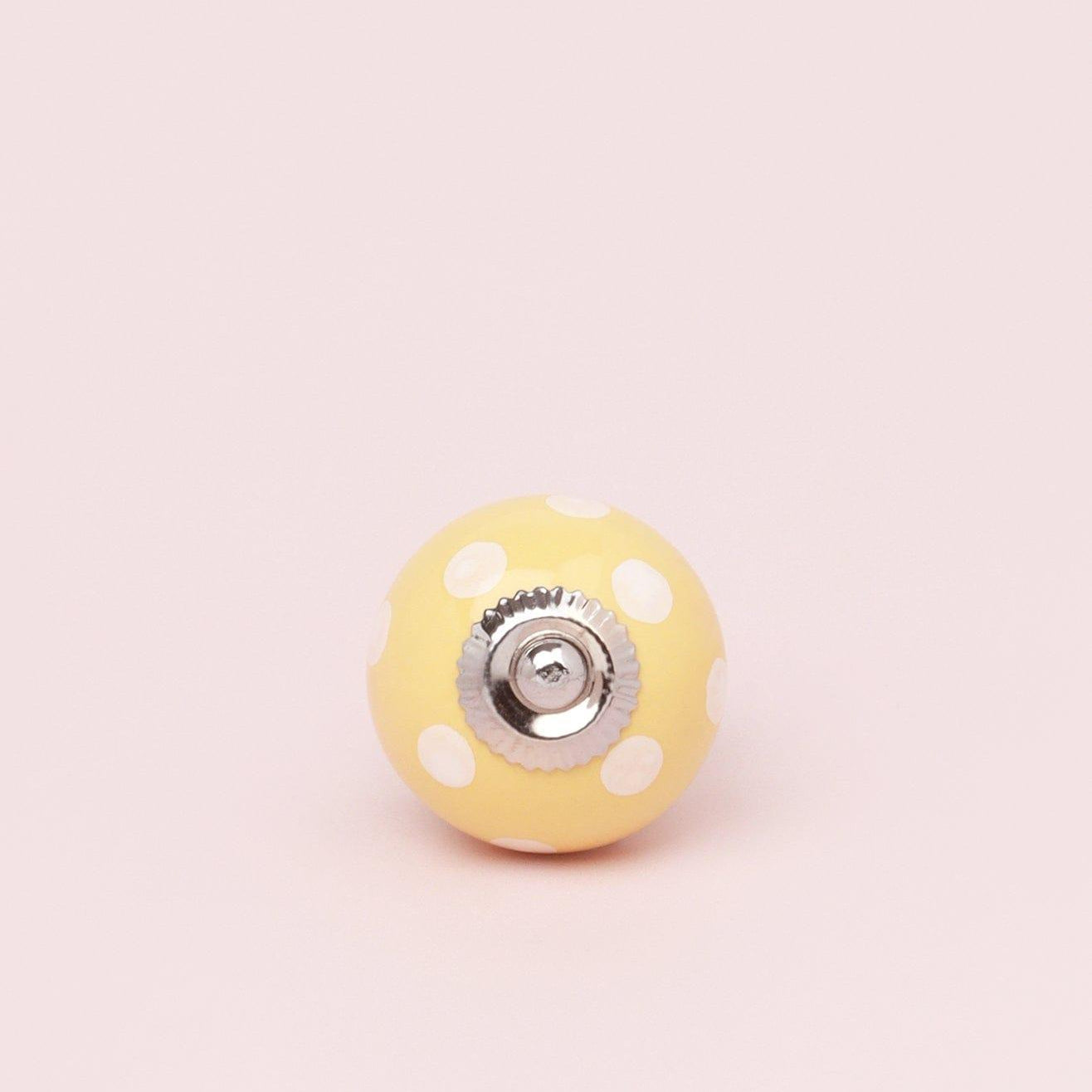 Handmade Hand-Painted Polka Dot Ceramic Door Knob In Pastel Pink And Pastel Yellow - G Decor