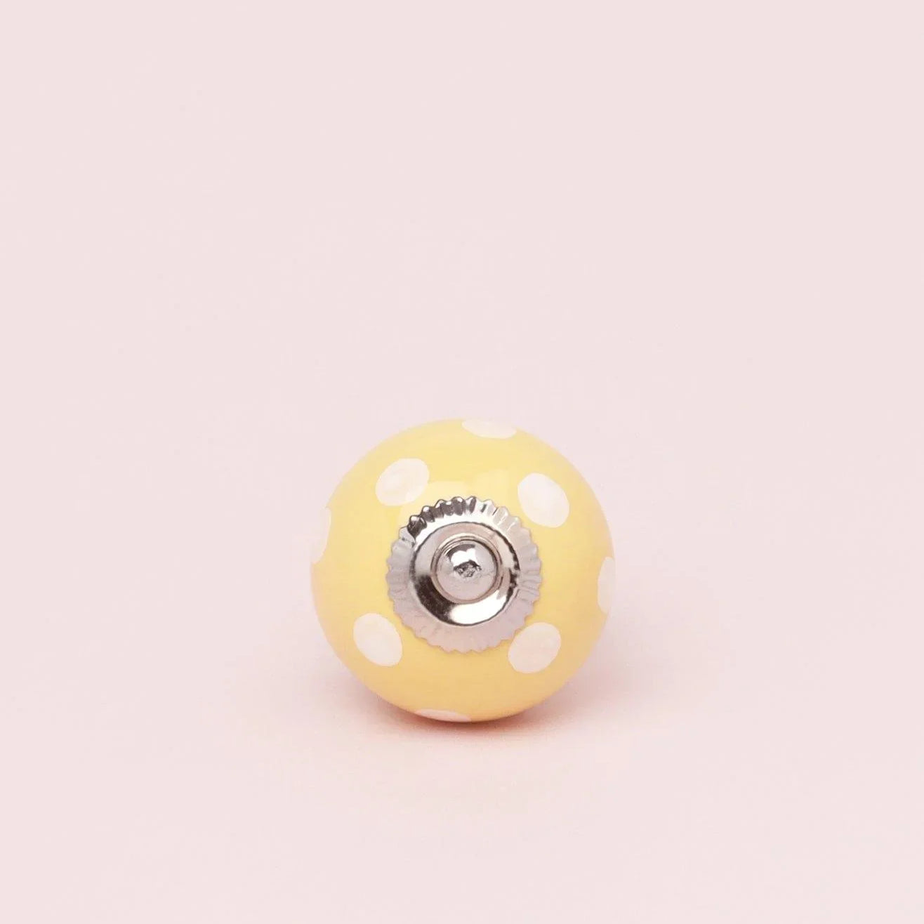 Handmade Hand-Painted Polka Dot Ceramic Door Knob In Pastel Pink And Pastel Yellow - G Decor
