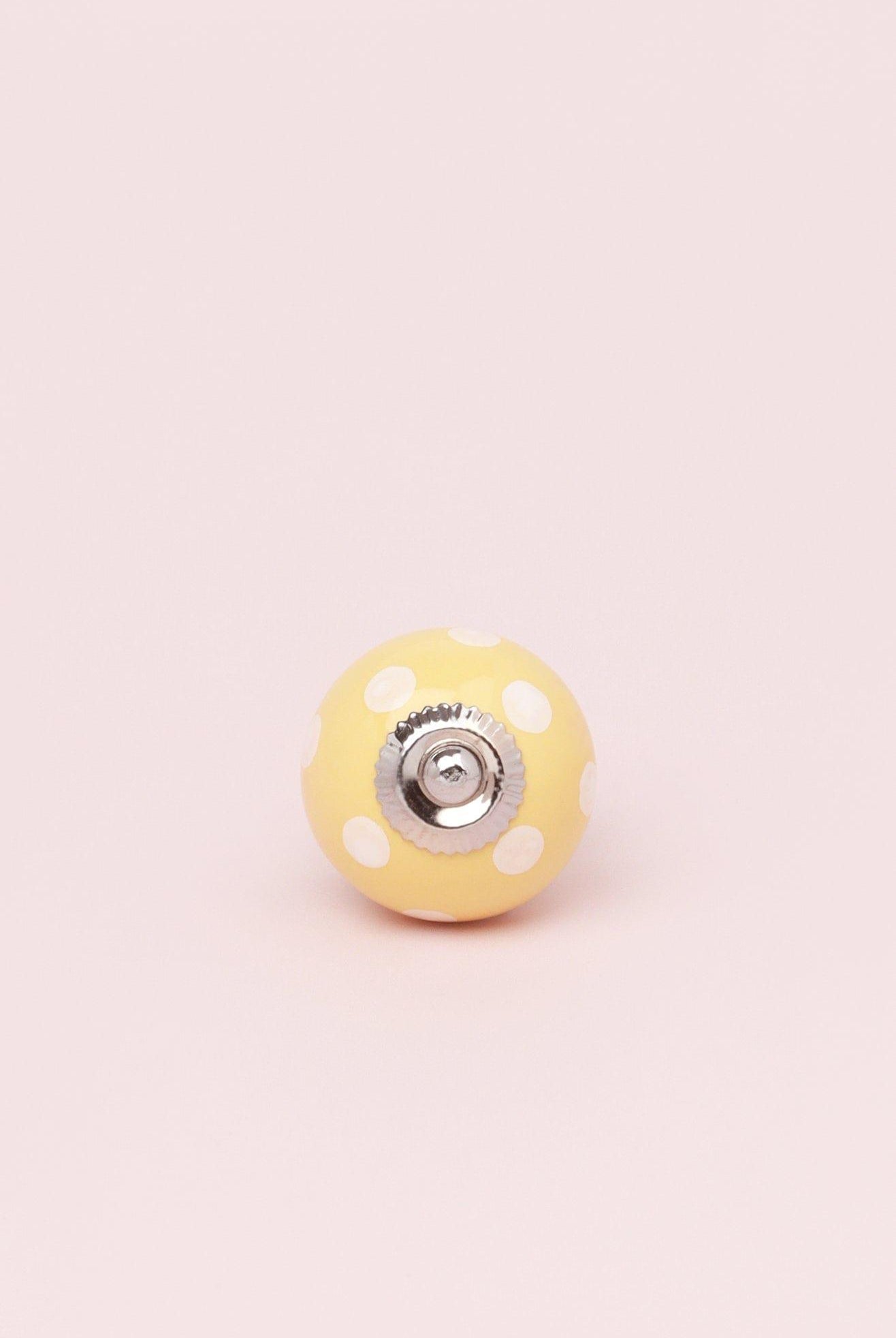 Handmade Hand-Painted Polka Dot Ceramic Door Knob In Pastel Pink And Pastel Yellow - G Decor