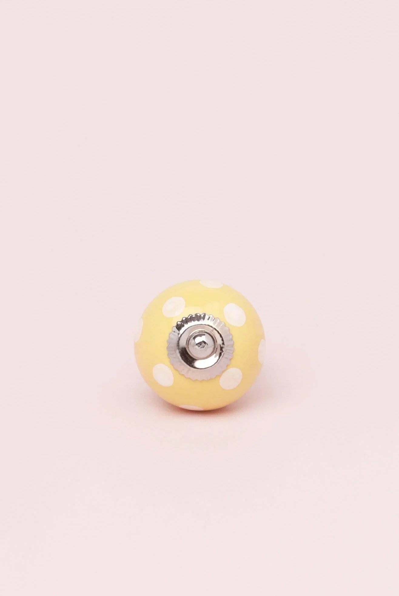 Handmade Hand-Painted Polka Dot Ceramic Door Knob In Pastel Pink And Pastel Yellow - G Decor