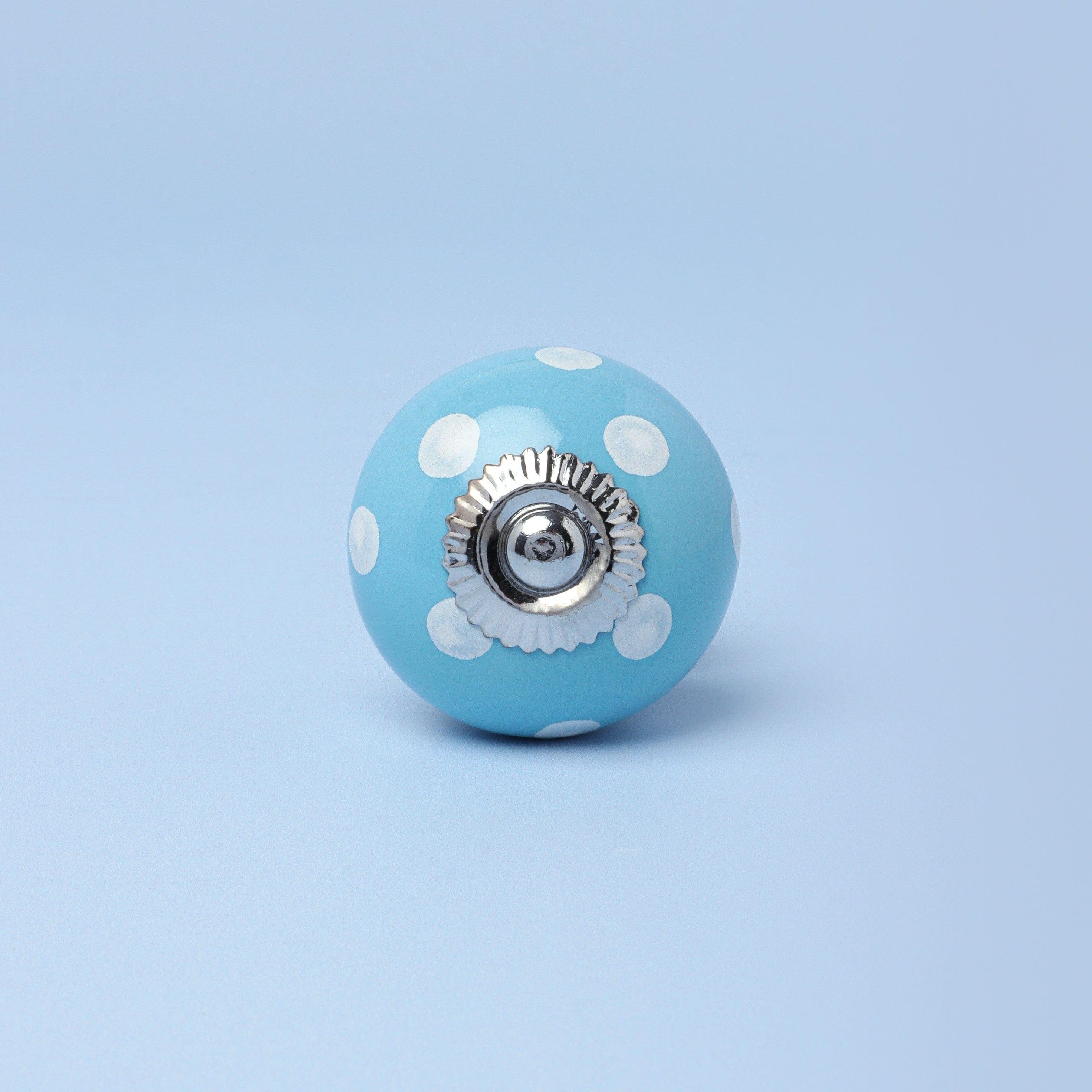 Handmade Hand-Painted Polka Dot Ceramic Door Knob In Pink And Light Blue - G Decor