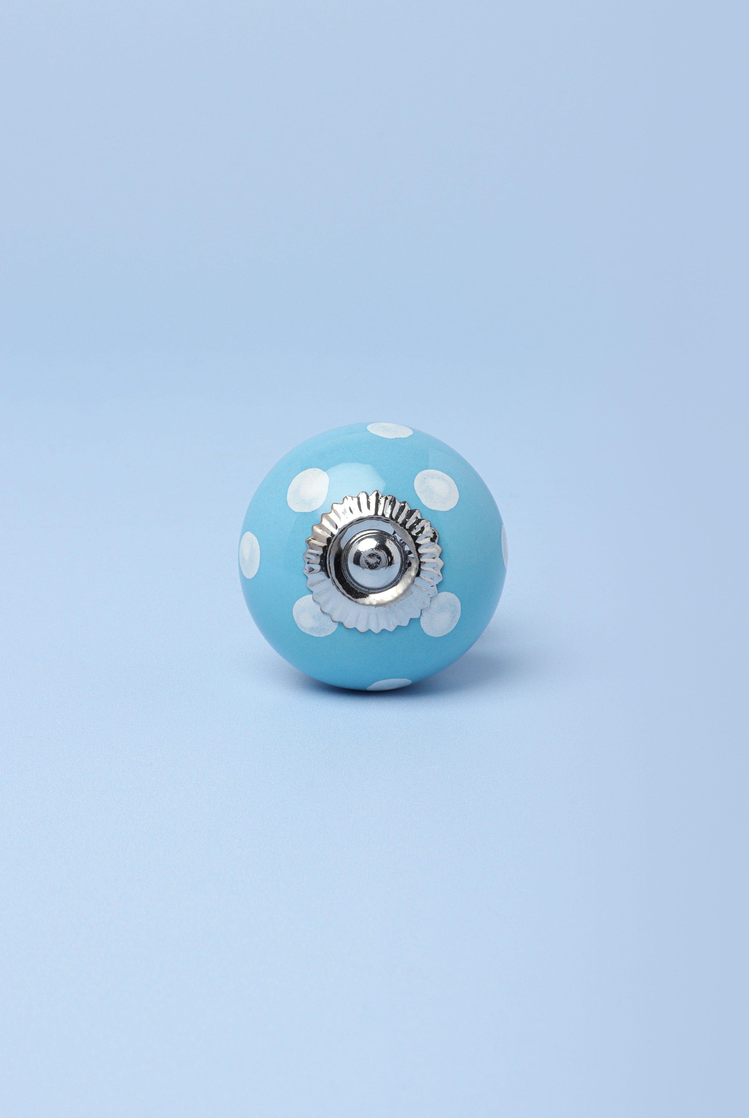 Handmade Hand-Painted Polka Dot Ceramic Door Knob In Pink And Light Blue - G Decor