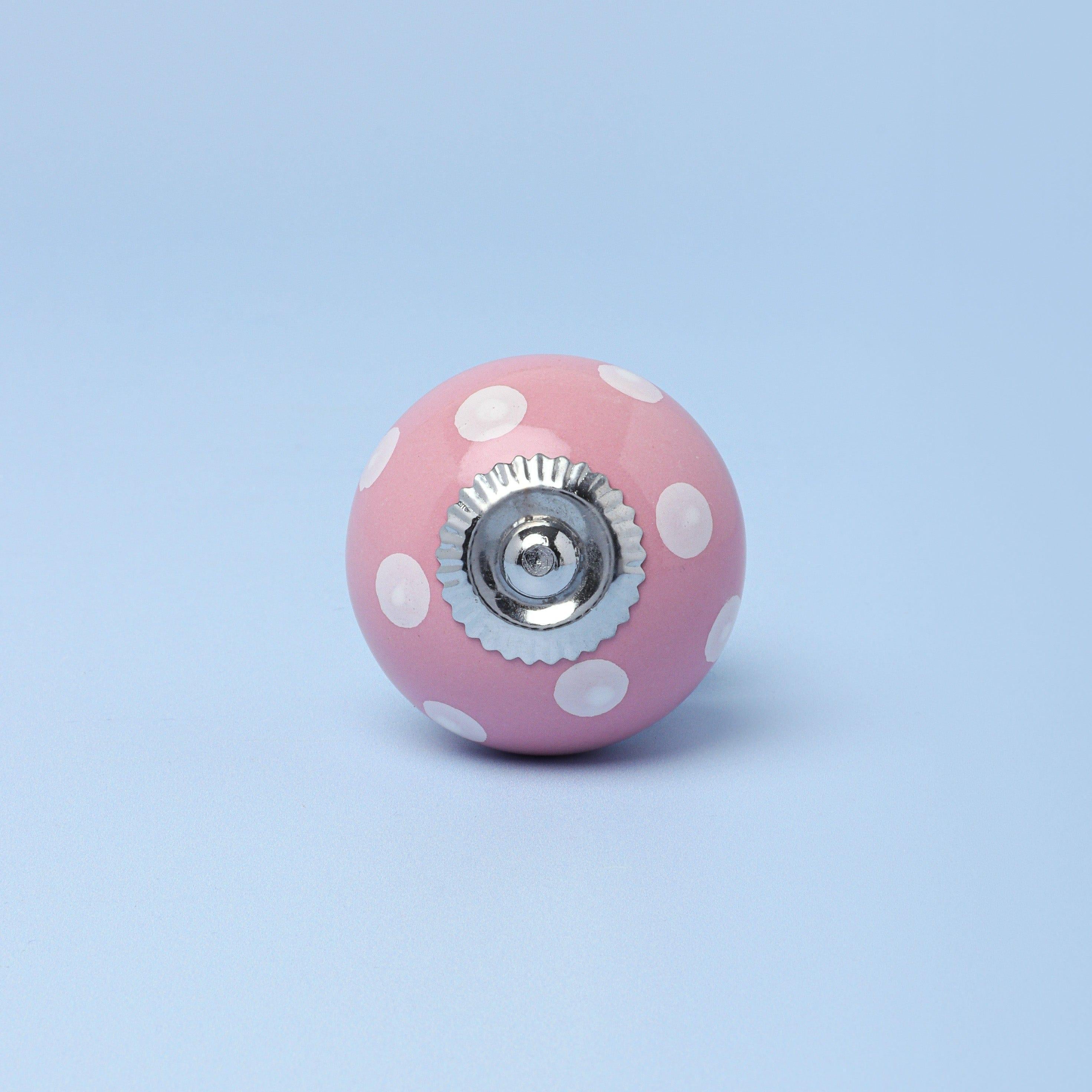 Handmade Hand-Painted Polka Dot Ceramic Door Knob In Pink And Light Blue - G Decor