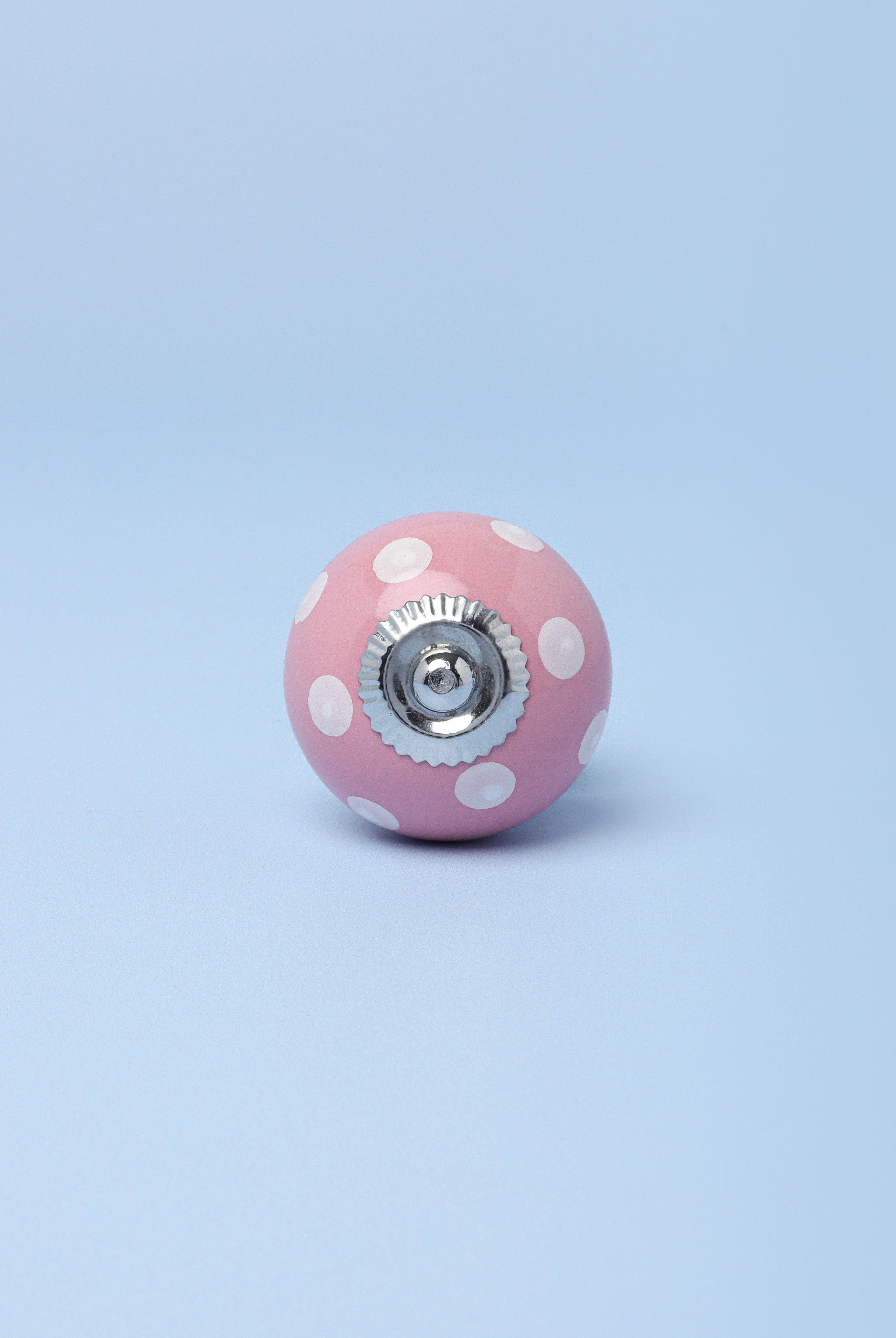 Handmade Hand-Painted Polka Dot Ceramic Door Knob In Pink And Light Blue - G Decor