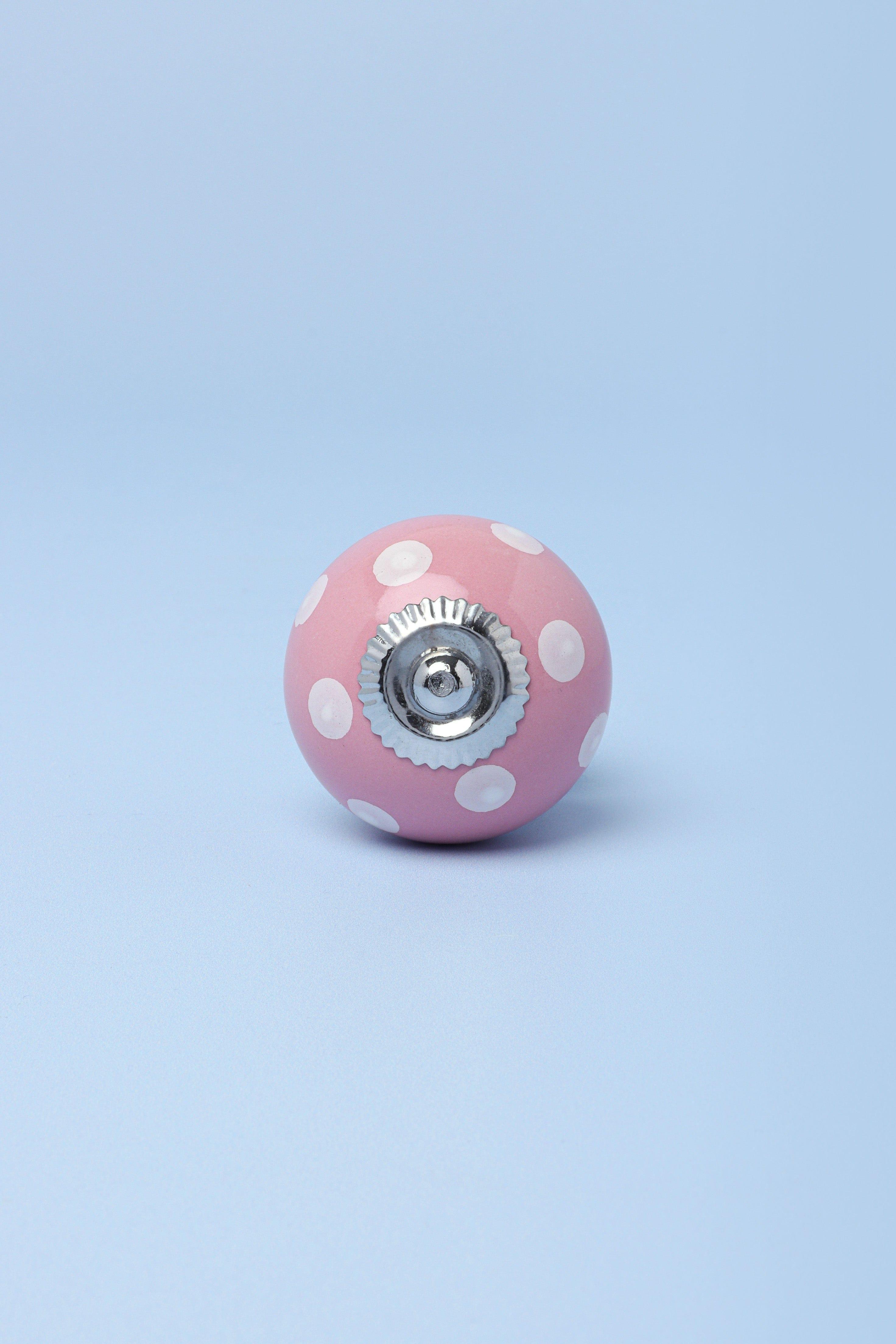 Handmade Hand-Painted Polka Dot Ceramic Door Knob In Pink And Light Blue - G Decor