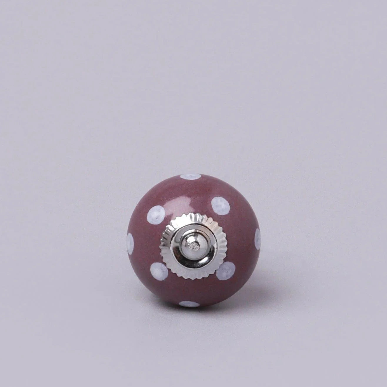Handmade Hand-Painted Polka Dot Ceramic Door Knob In Purple And Dark Grey - G Decor