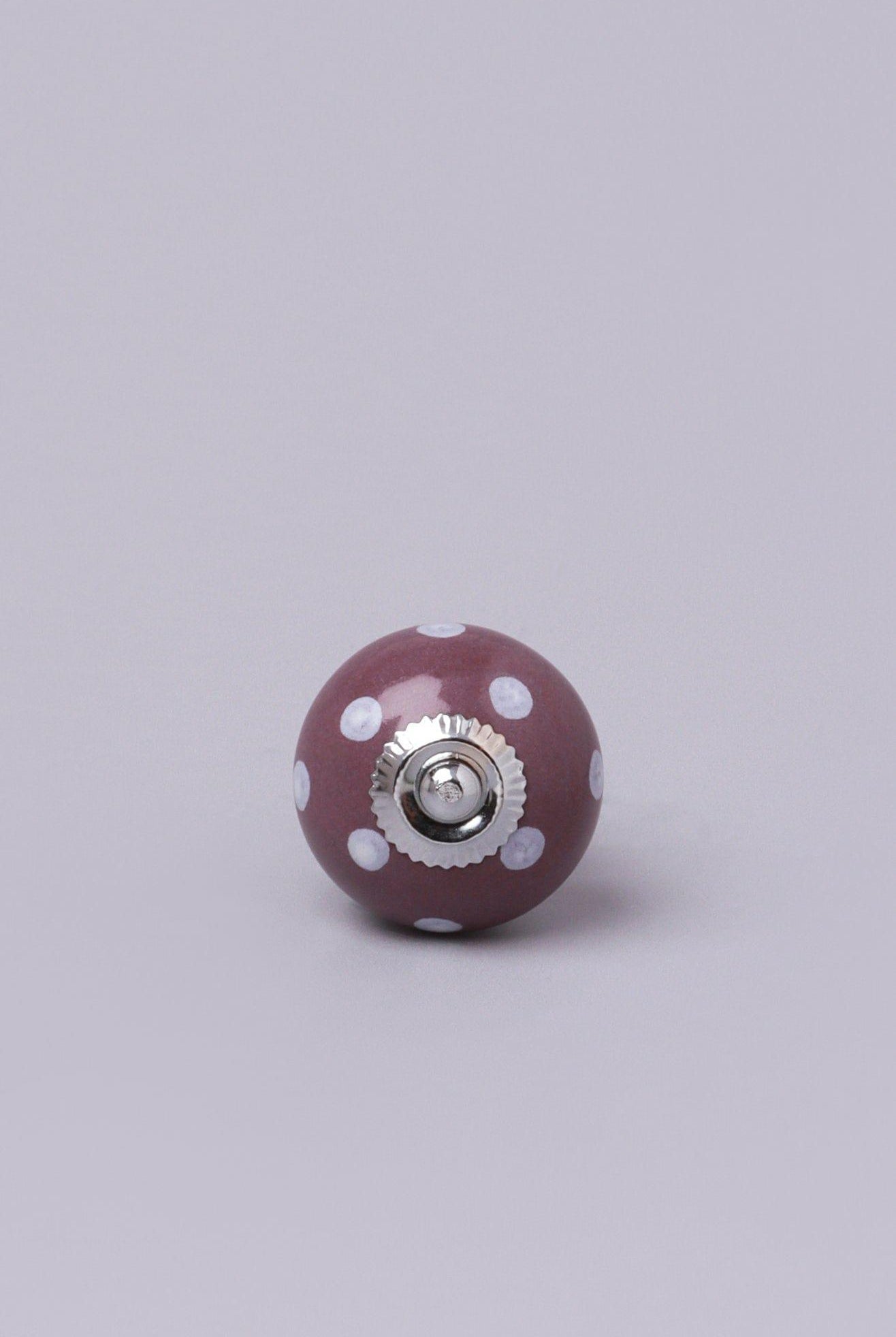 Handmade Hand-Painted Polka Dot Ceramic Door Knob In Purple And Dark Grey - G Decor