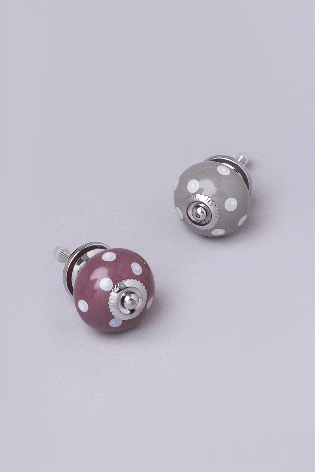 Handmade Hand-Painted Polka Dot Ceramic Door Knob In Purple And Dark Grey - G Decor