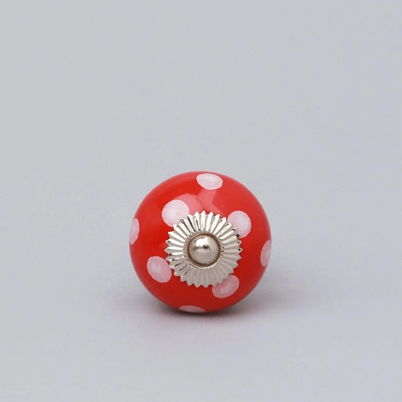 Handmade Hand-Painted Polka Dot Ceramic Door Knob In Red, Light Green And Orange - G Decor