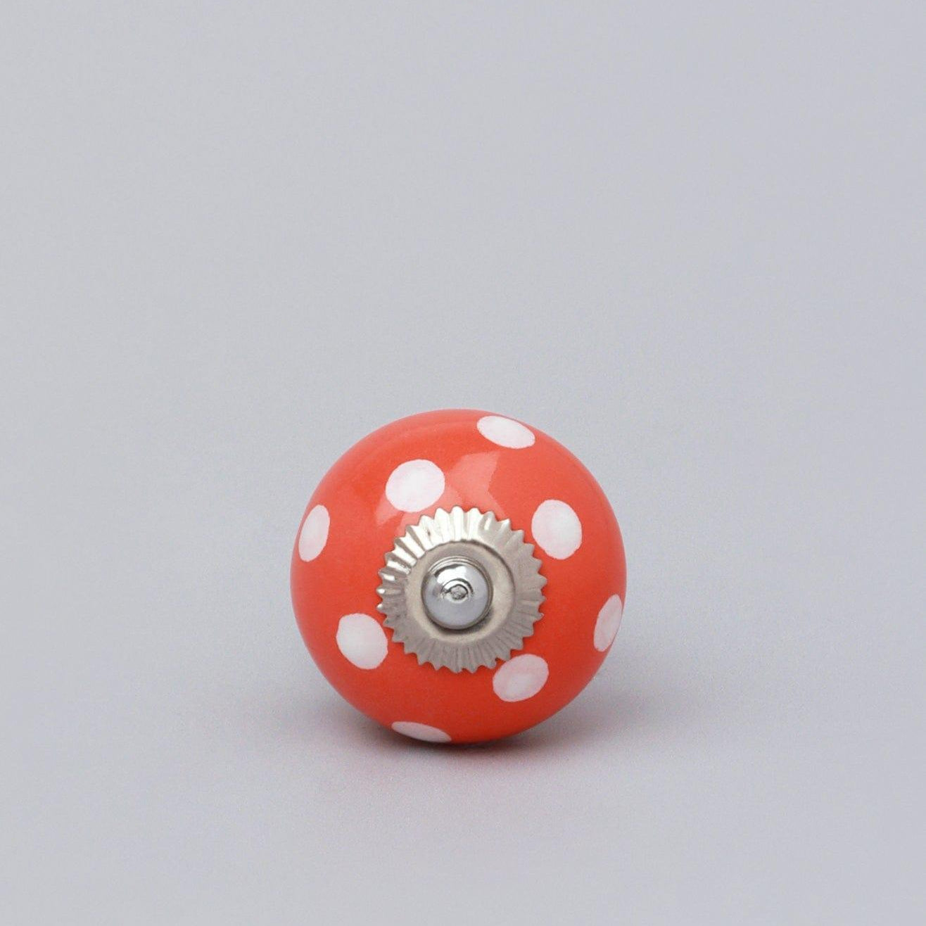 Handmade Hand-Painted Polka Dot Ceramic Door Knob In Red, Light Green And Orange - G Decor