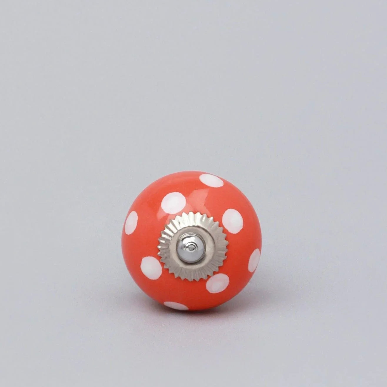 Handmade Hand-Painted Polka Dot Ceramic Door Knob In Red, Light Green And Orange - G Decor