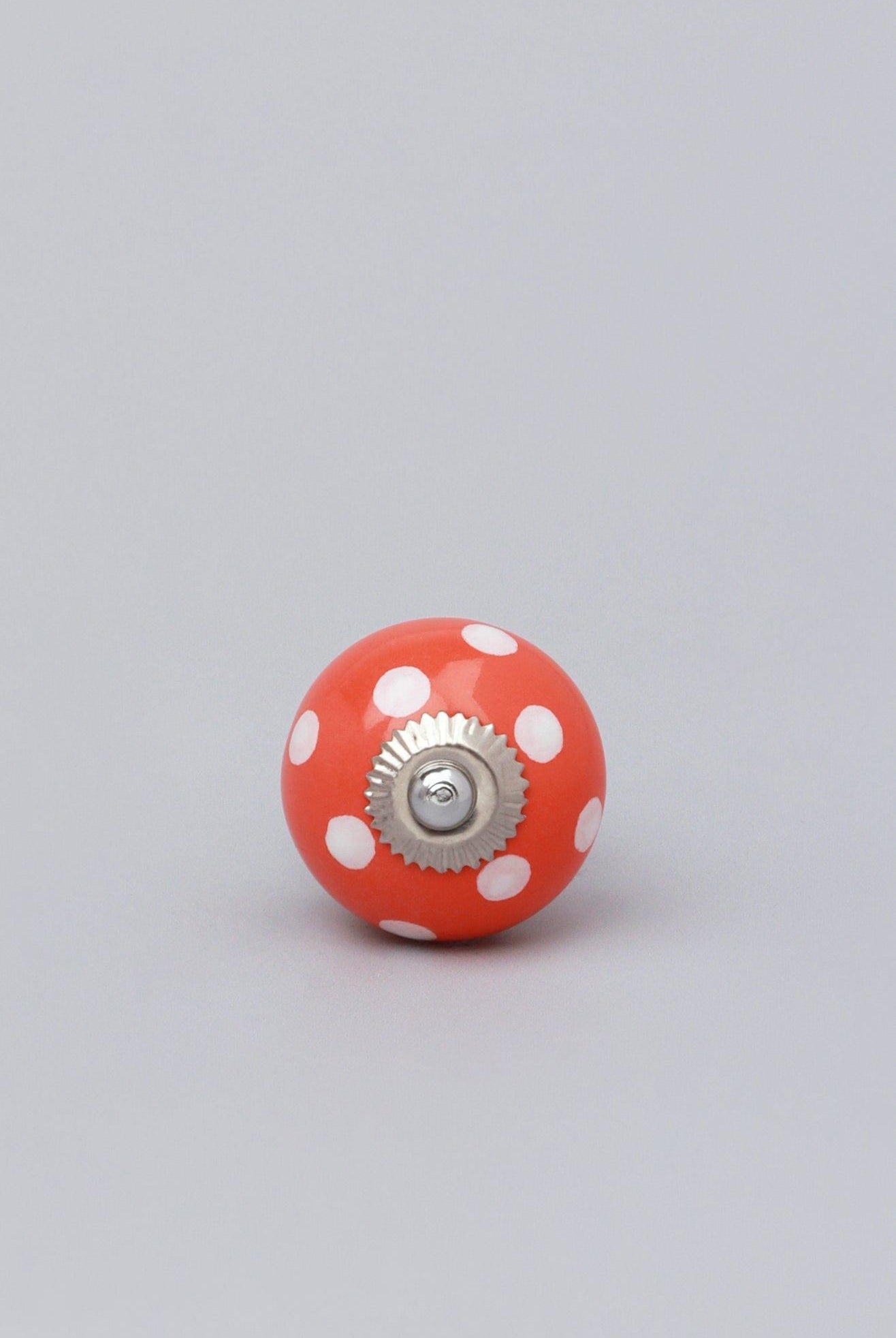 Handmade Hand-Painted Polka Dot Ceramic Door Knob In Red, Light Green And Orange - G Decor