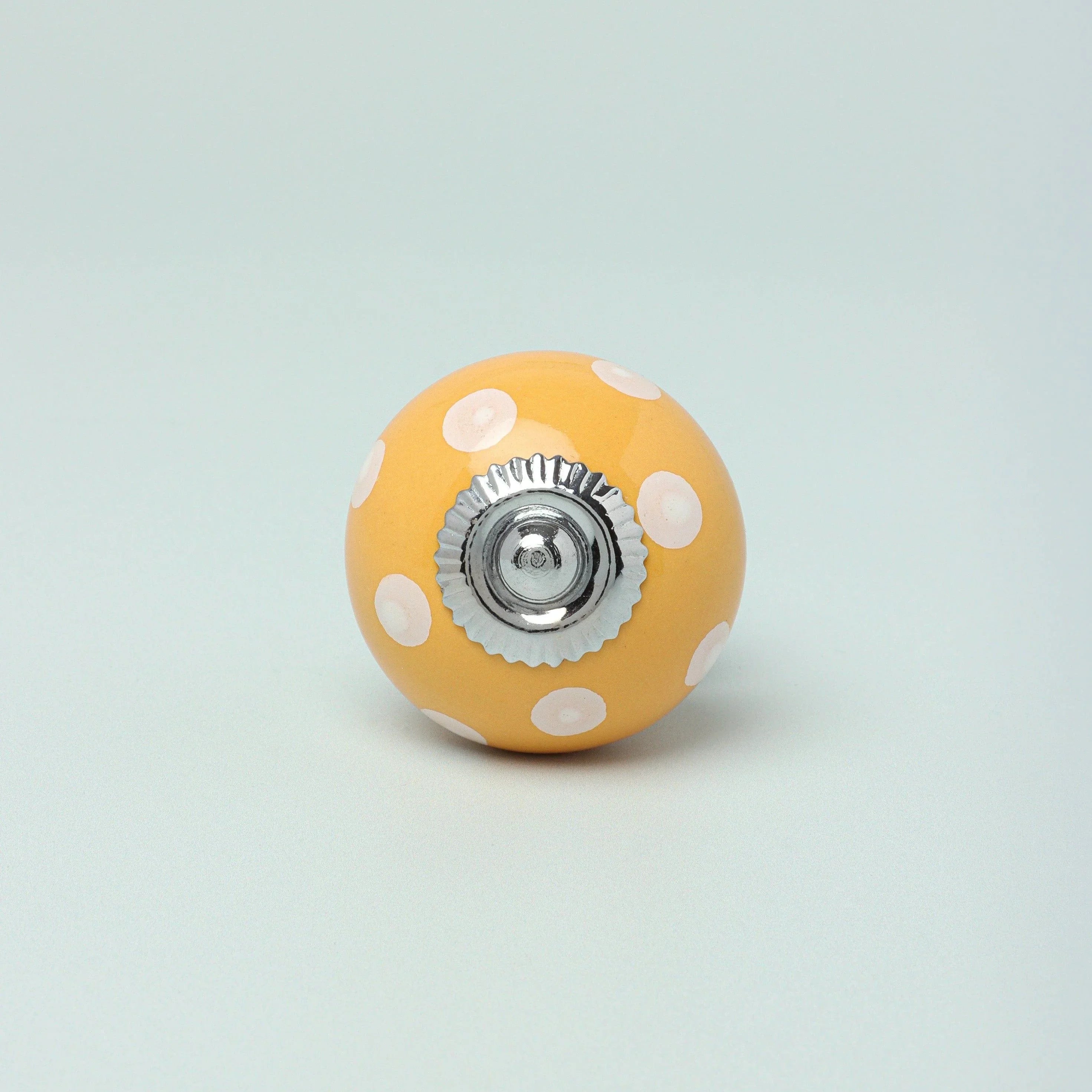 Handmade Hand-Painted Polka Dot Ceramic Door Knob In Yellow And Grey - G Decor