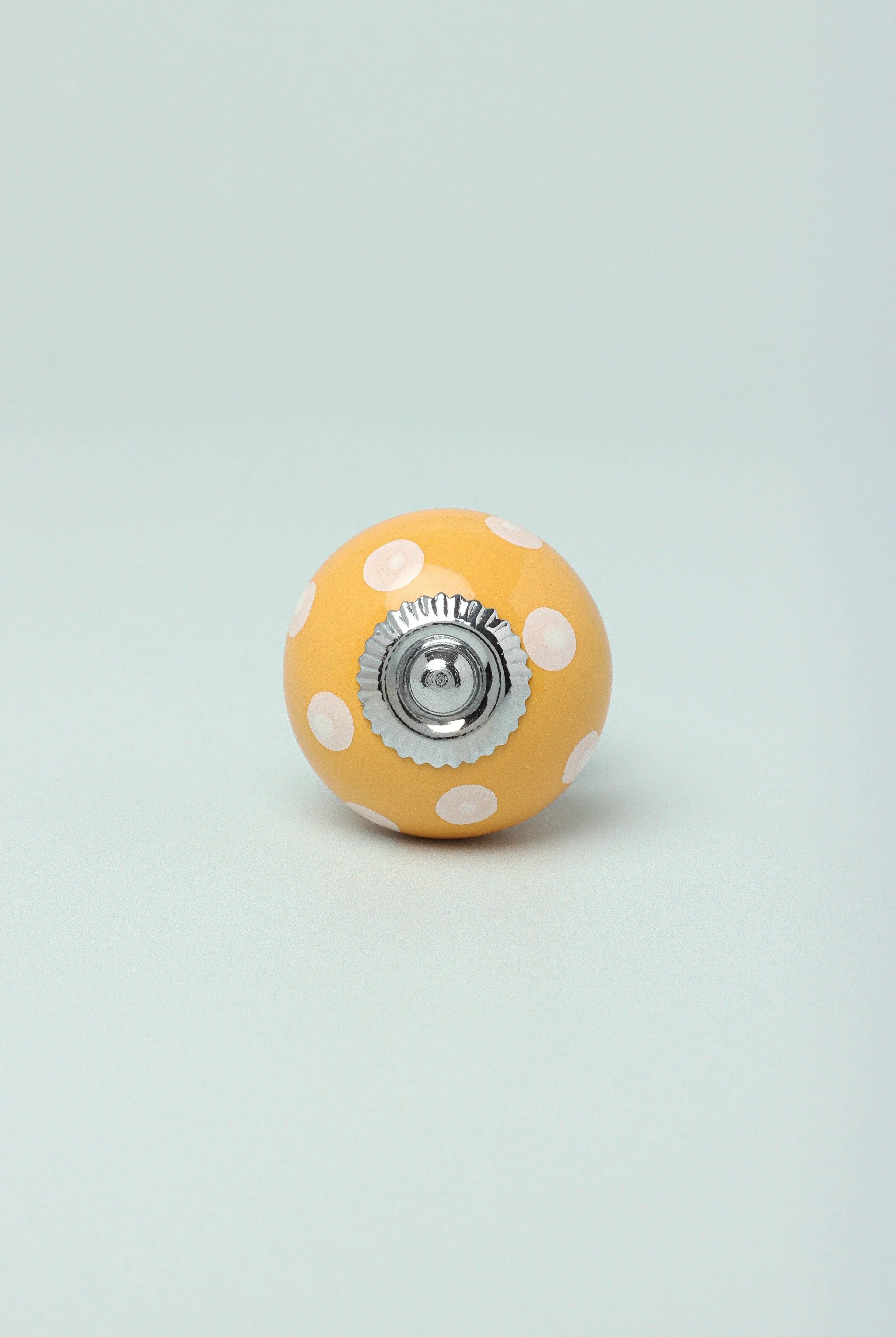 Handmade Hand-Painted Polka Dot Ceramic Door Knob In Yellow And Grey - G Decor