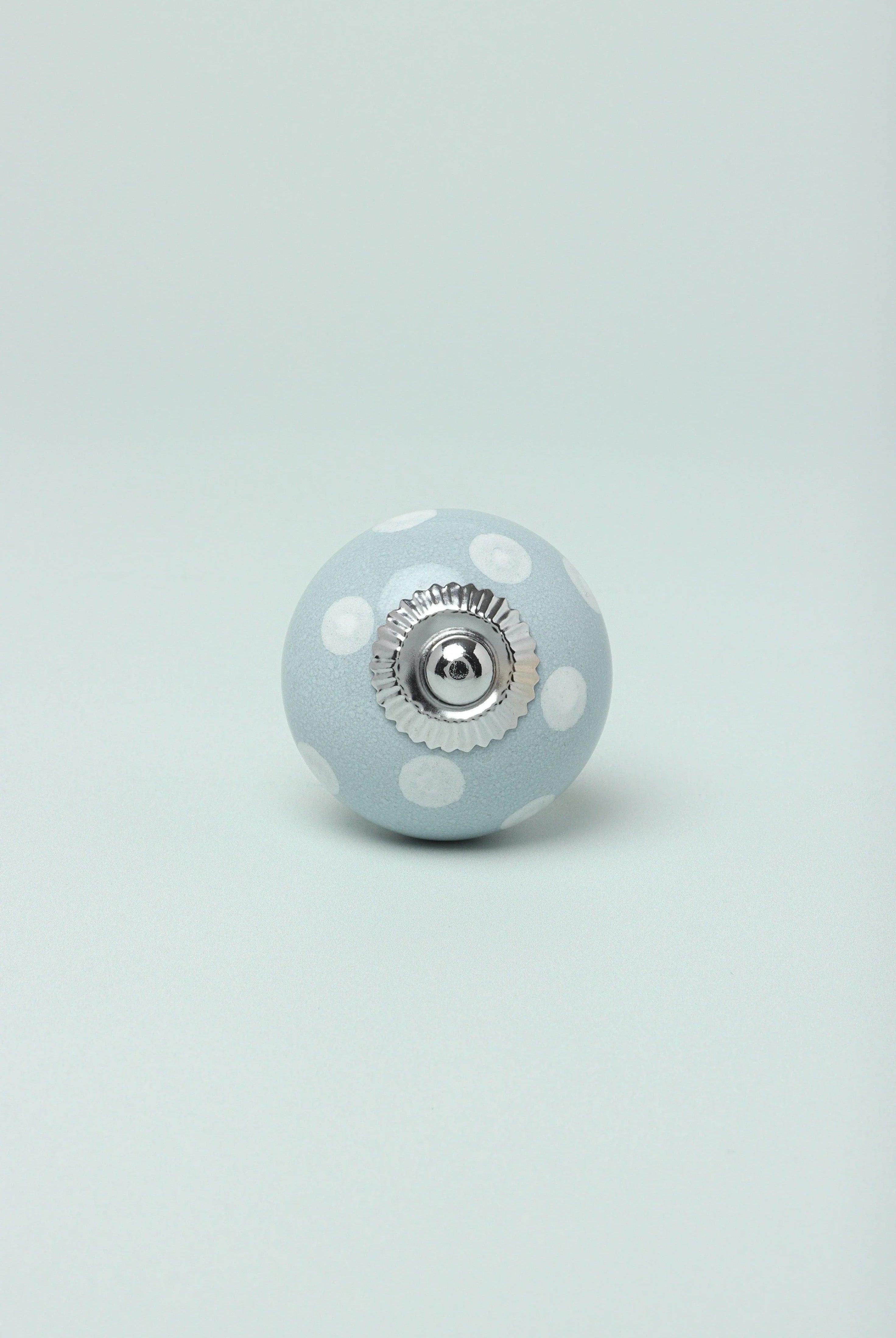 Handmade Hand-Painted Polka Dot Ceramic Door Knob In Yellow And Grey - G Decor