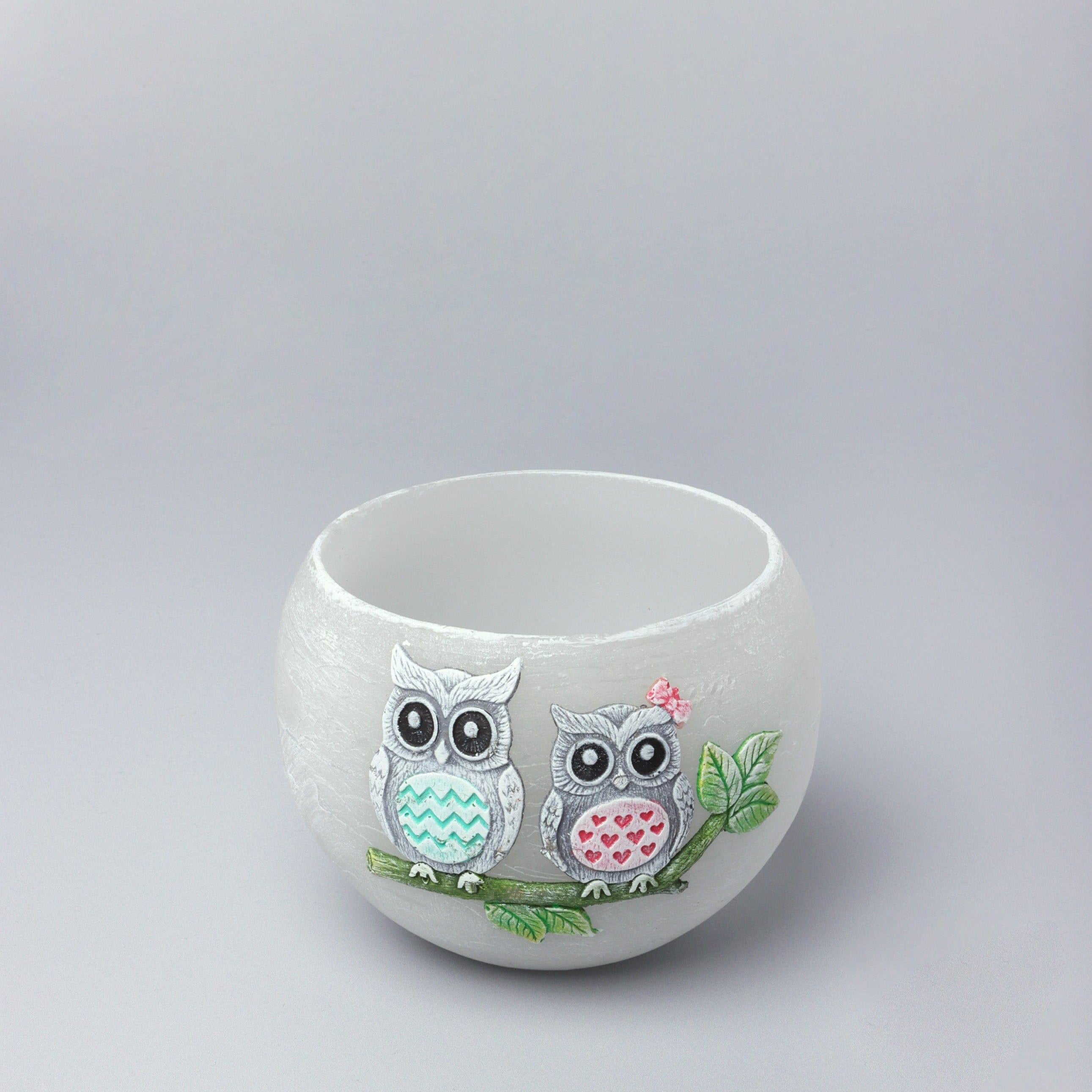 Handmade Hootique Owl Couple Candle Grey Owls with Wide Eyes - G Decor