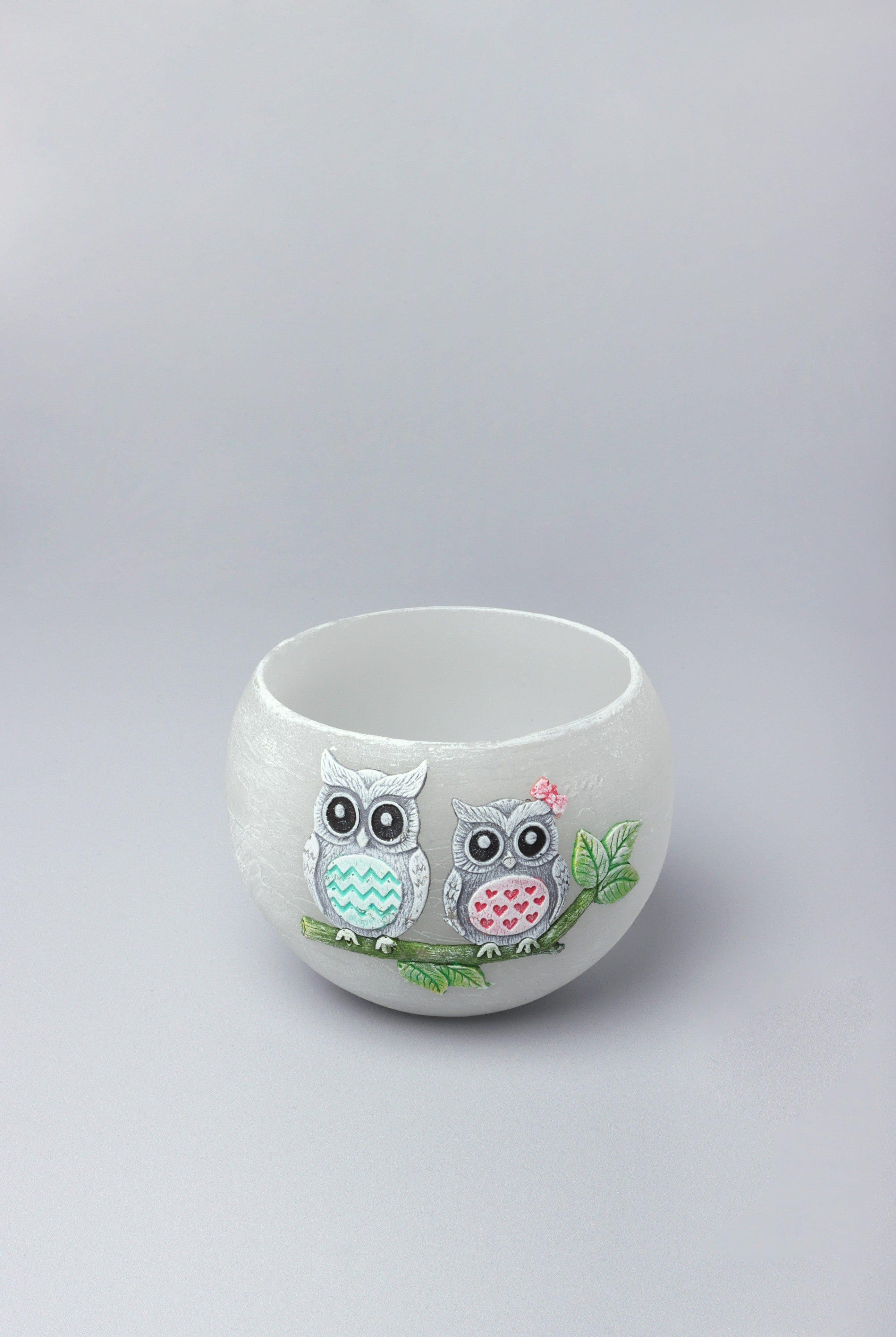 Handmade Hootique Owl Couple Candle Grey Owls with Wide Eyes - G Decor
