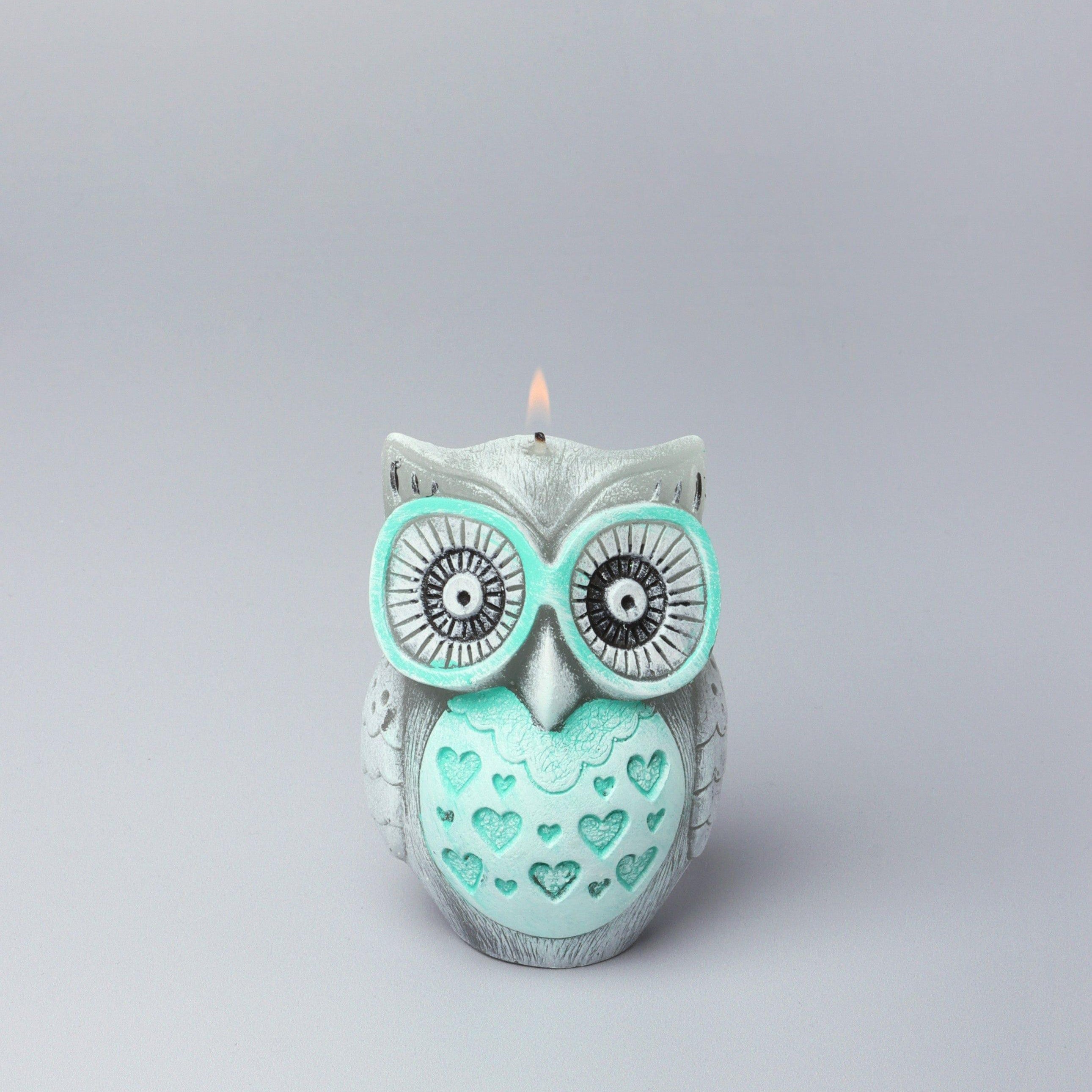 Handmade Hootique Owl Couple Candle Grey Owls with Wide Eyes - G Decor