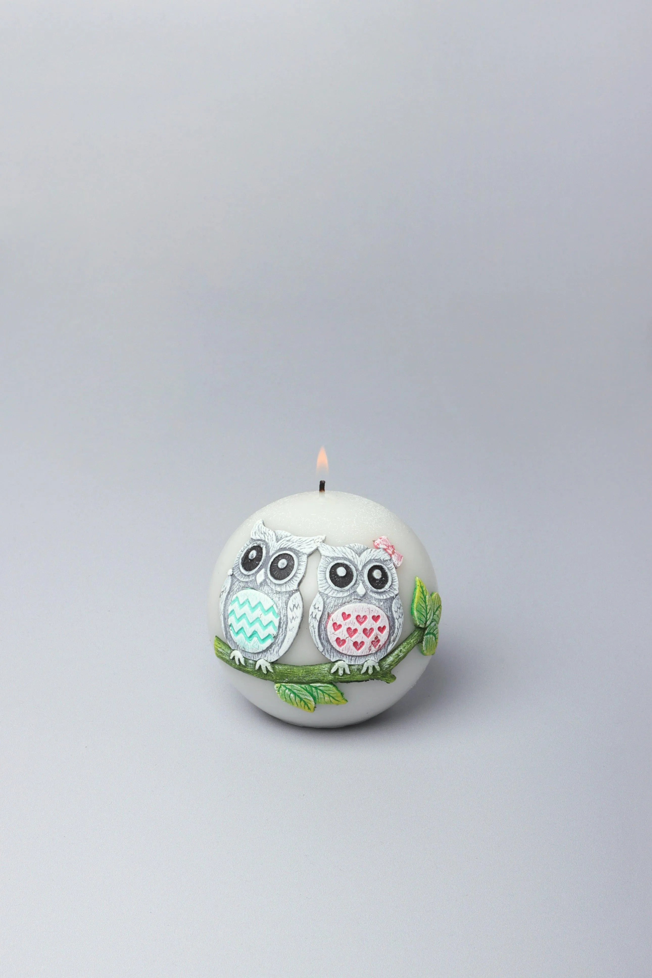 handmade-hootique-owl-couple-candle-grey-owls-with-wide-eyes-g-decor-62528 - G Decor