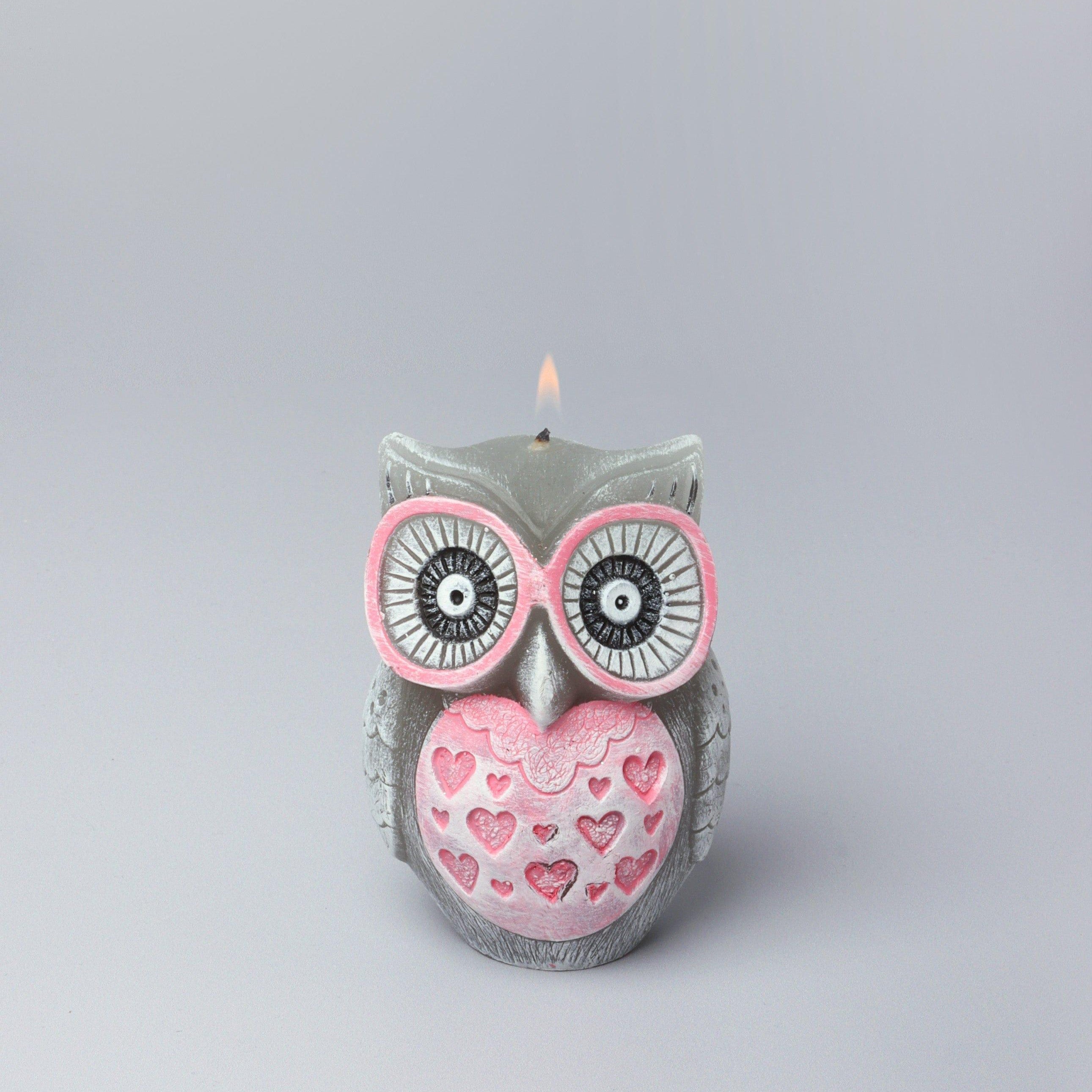 Handmade Hootique Owl Couple Candle Grey Owls with Wide Eyes - G Decor