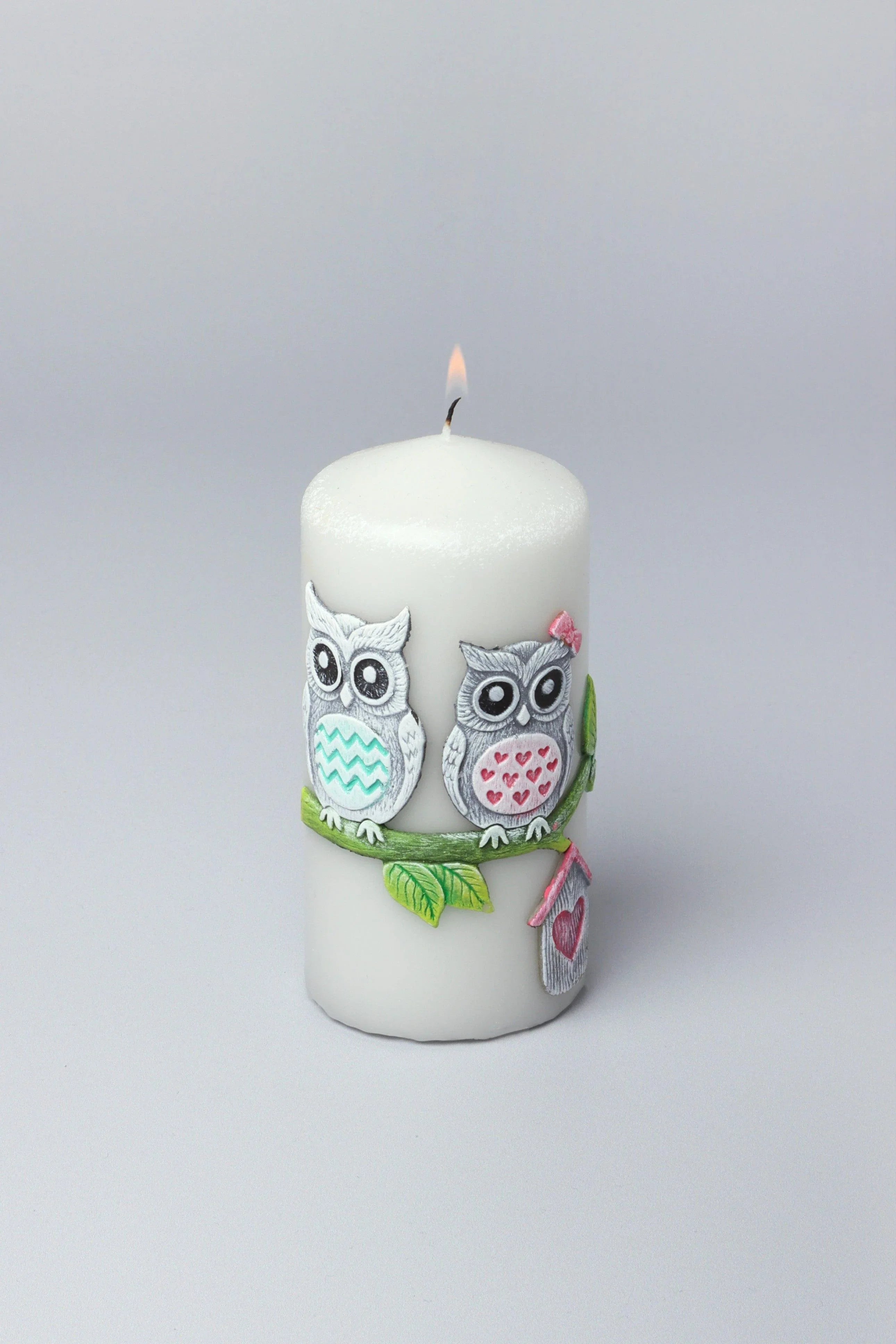 handmade-hootique-owl-couple-candle-grey-owls-with-wide-eyes-g-decor-84381 - G Decor