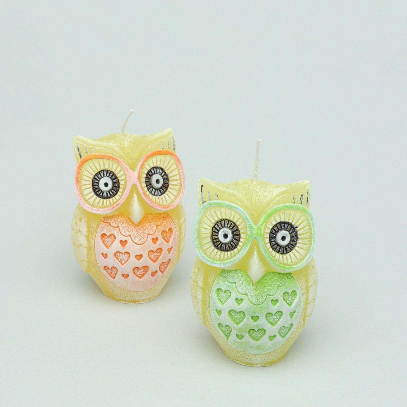Handmade Hootique Owl Couple Candle Orange & Green Owls in Sunshine & Sprout - G Decor