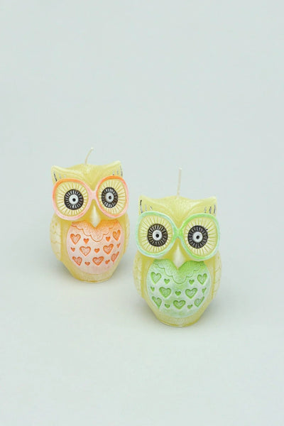 Hootique Owl Couple Candle in Orange and Green